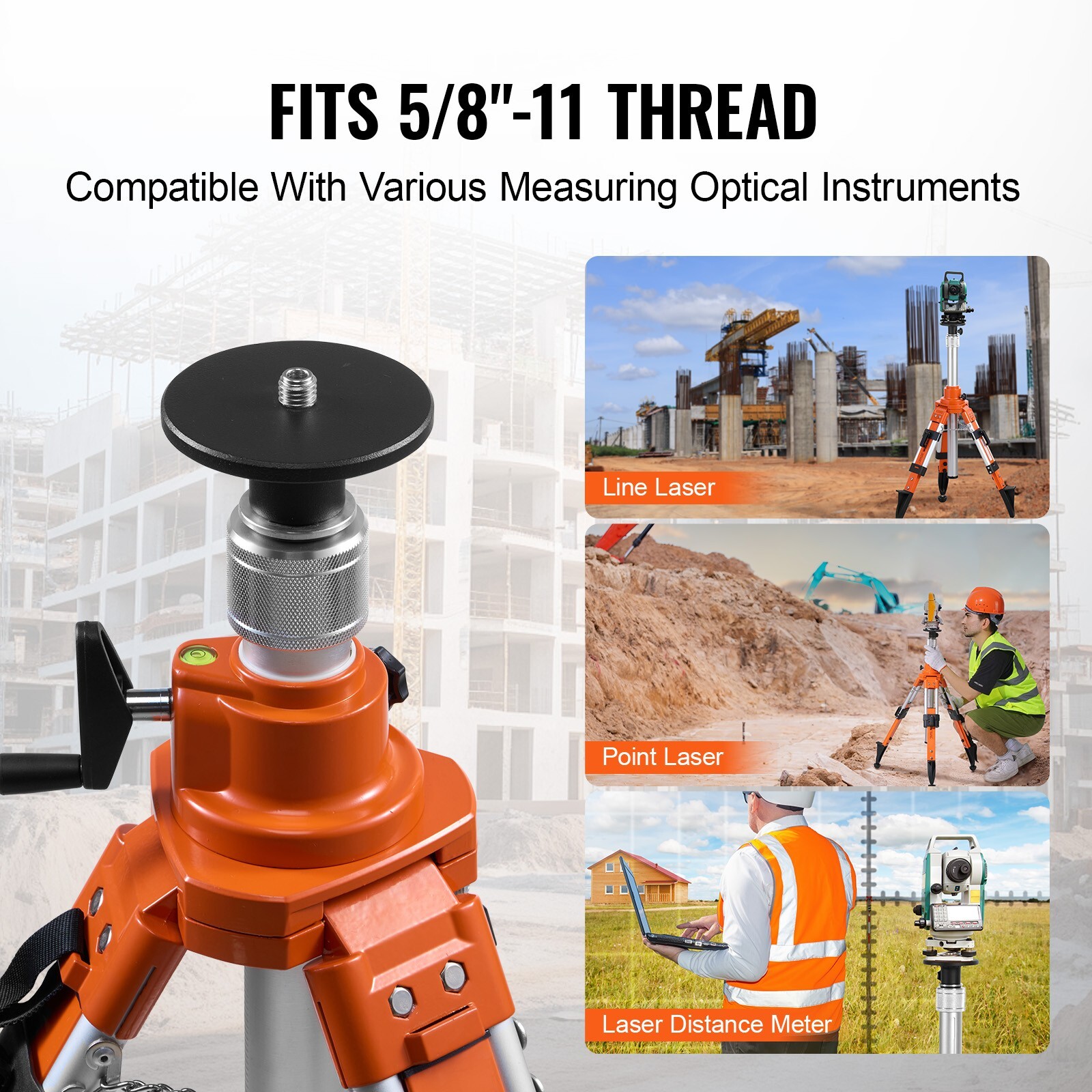 VEVOR Laser Level Tripod Stand 5/8″-11 Thread 27.16-67.71 in Height Adjustment