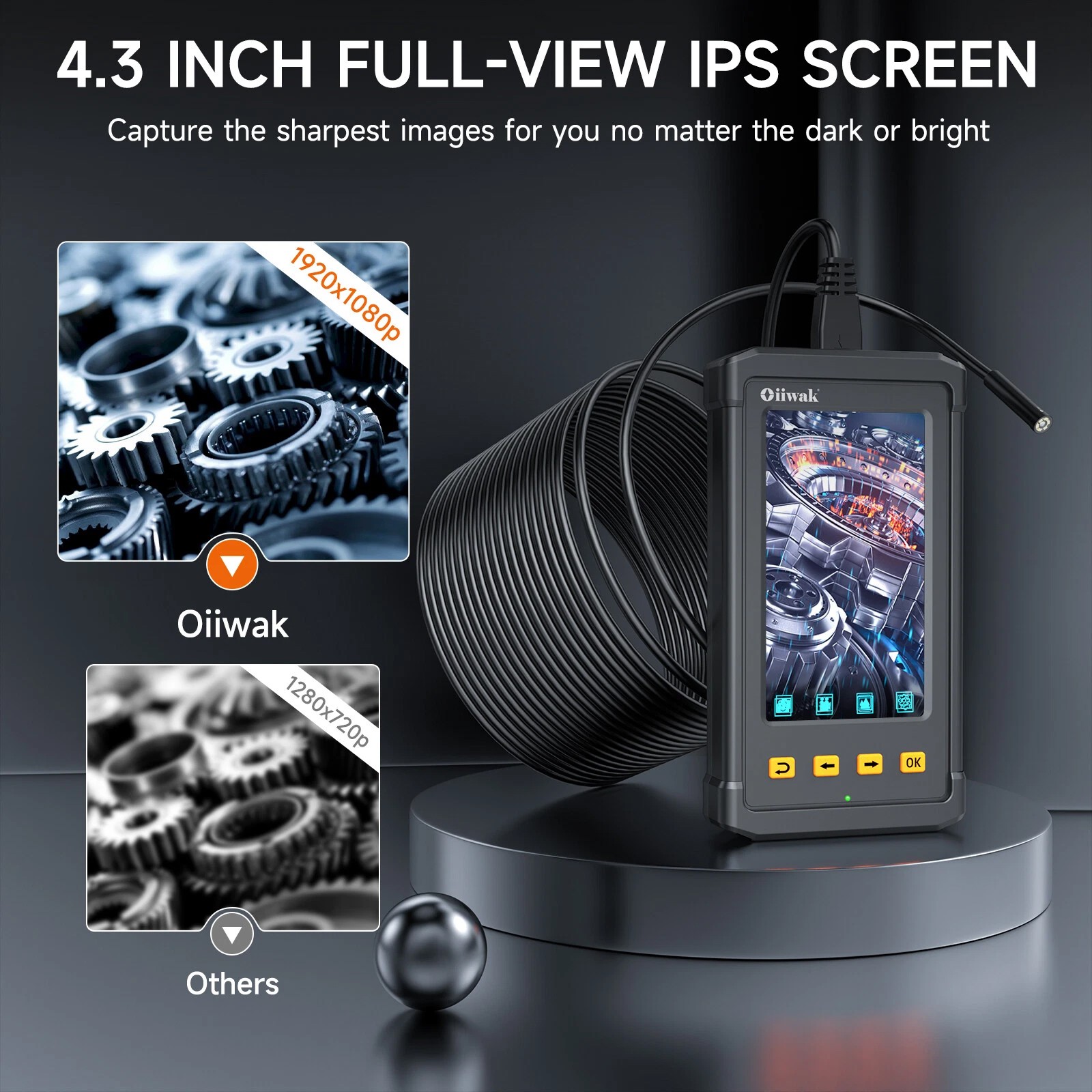 1080P HD Industrial Endoscope Borescope LCD 4.3″ 8.5mm Inspection Snake Camera