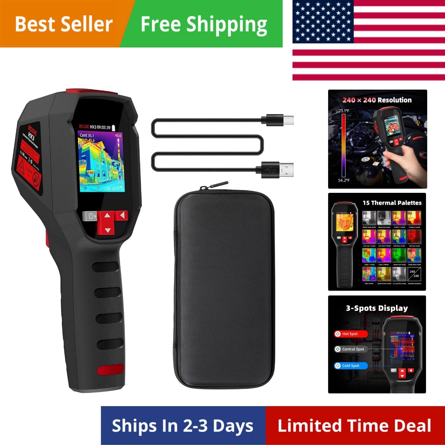 240 x 240 Resolution Handheld Infrared IR Camera, 15 Thermal Palettes with 32…