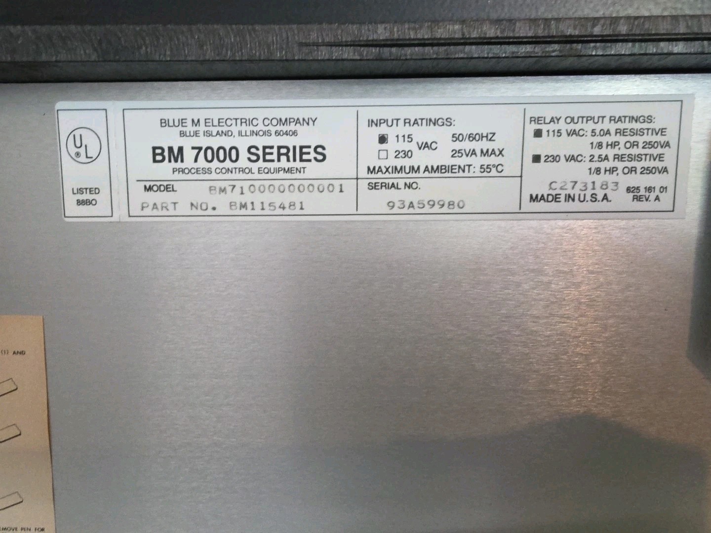 Blue M Electric BM 7000 Series Circular Chart Recorder BM710000000001