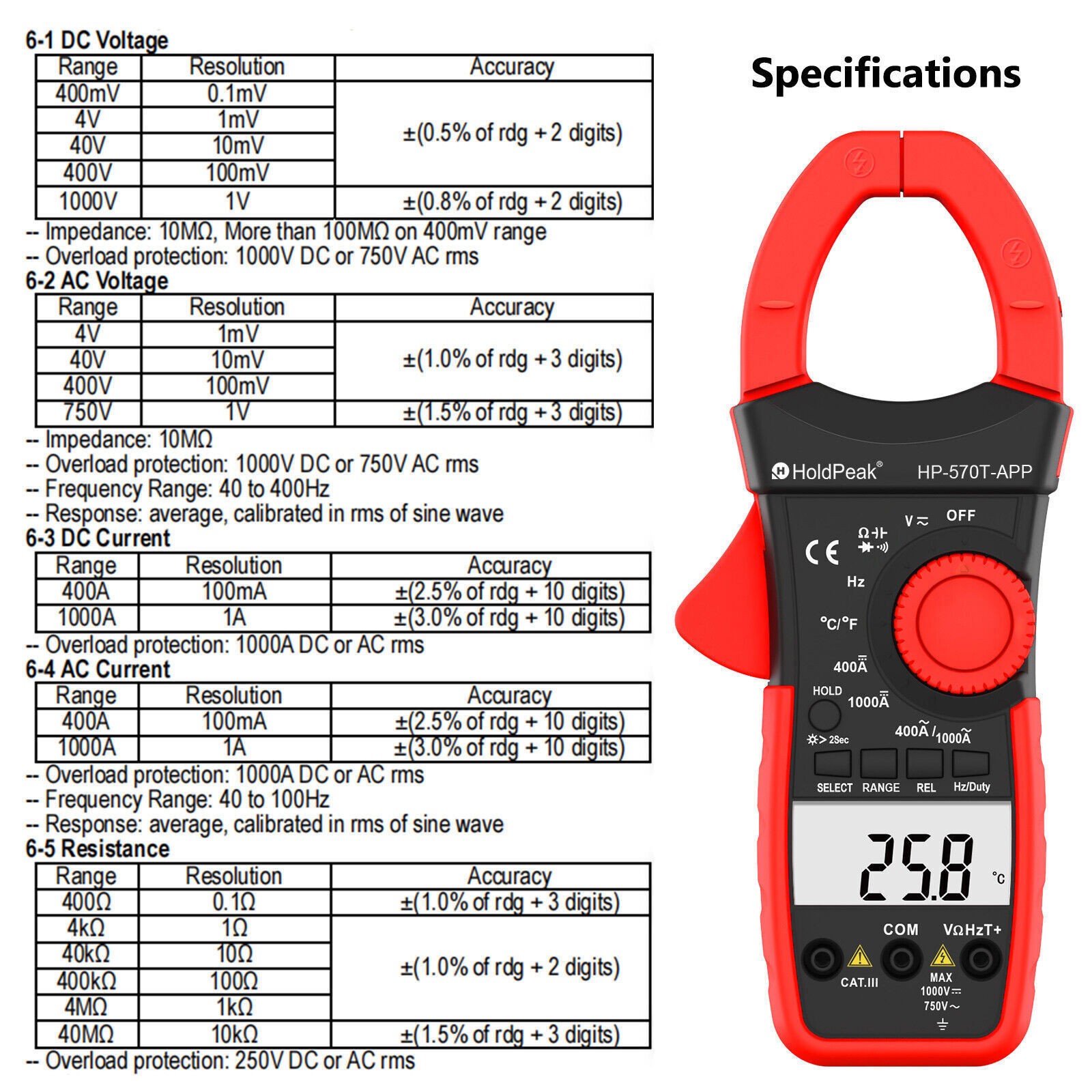 1000A AC/DC Current Amp Clamp Meter Auto Range Clamp on Ammeter Multimeter Temp