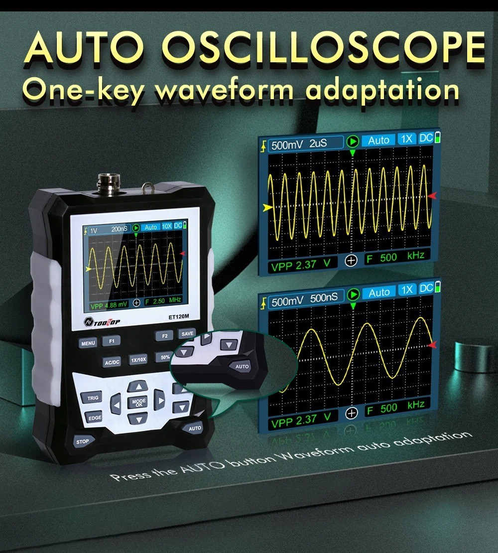 TOOLTOP ET120M Auto Digital Oscilloscope Scope Portable Repair USB C DSO