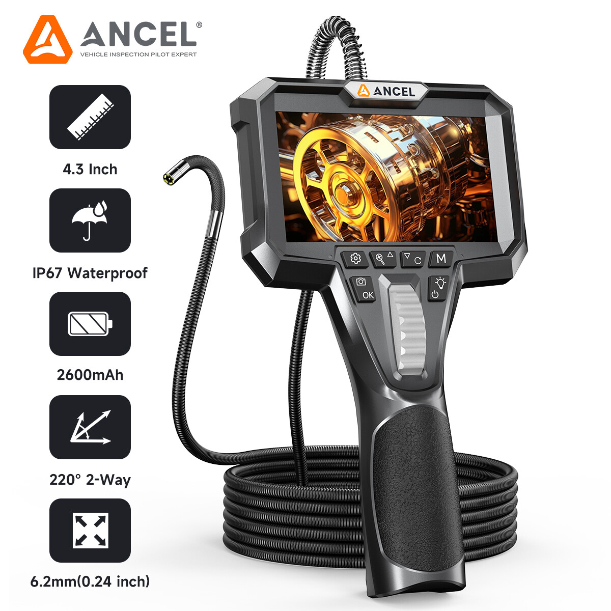 4.3 Inch 210° 6.2mm Industrial Endoscope Camera Two-Way Articulating Borescope