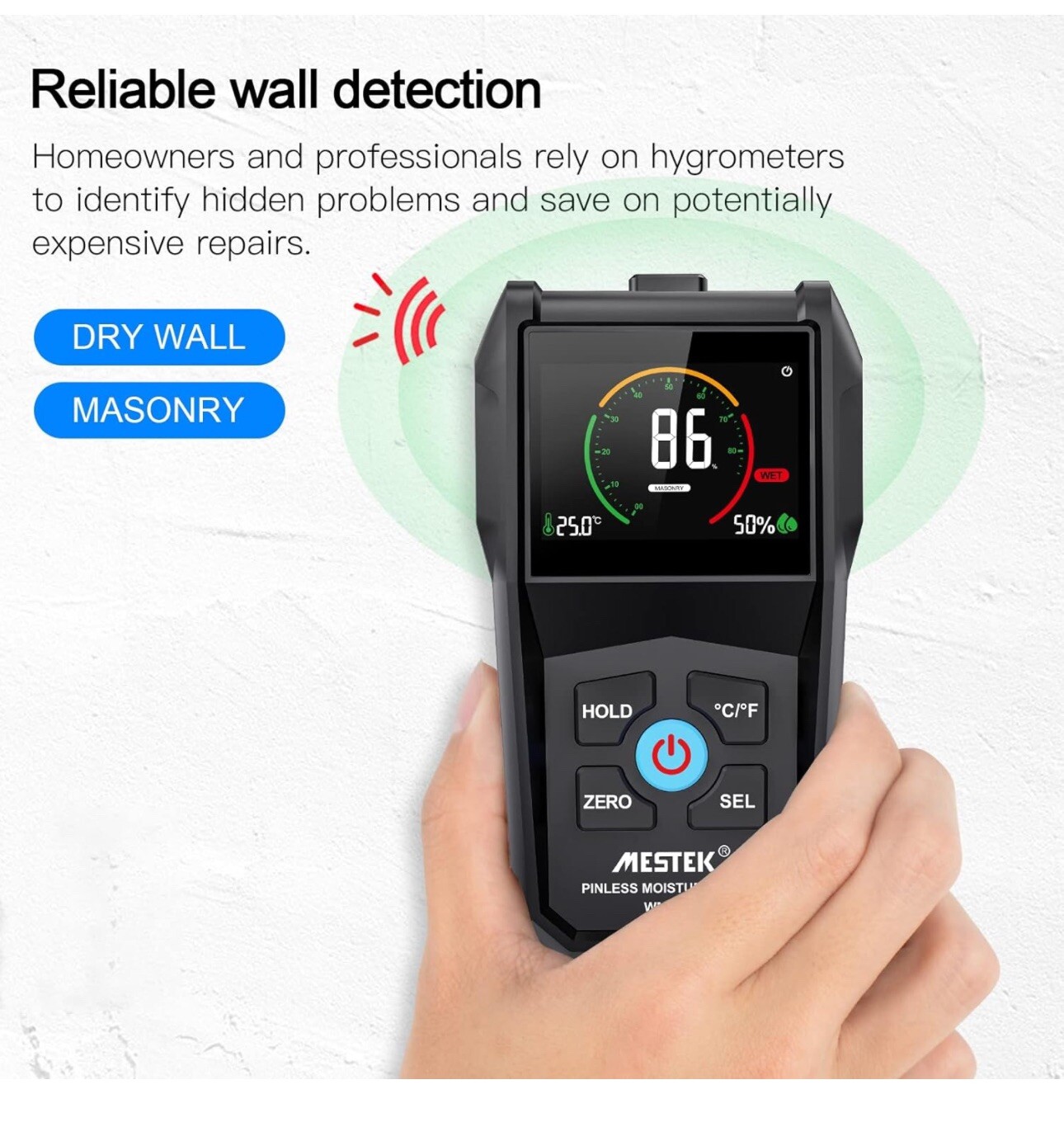 Pinless Moisture Meter Non-Destructive Moisture Detector 4 Wood Drywall Masonry