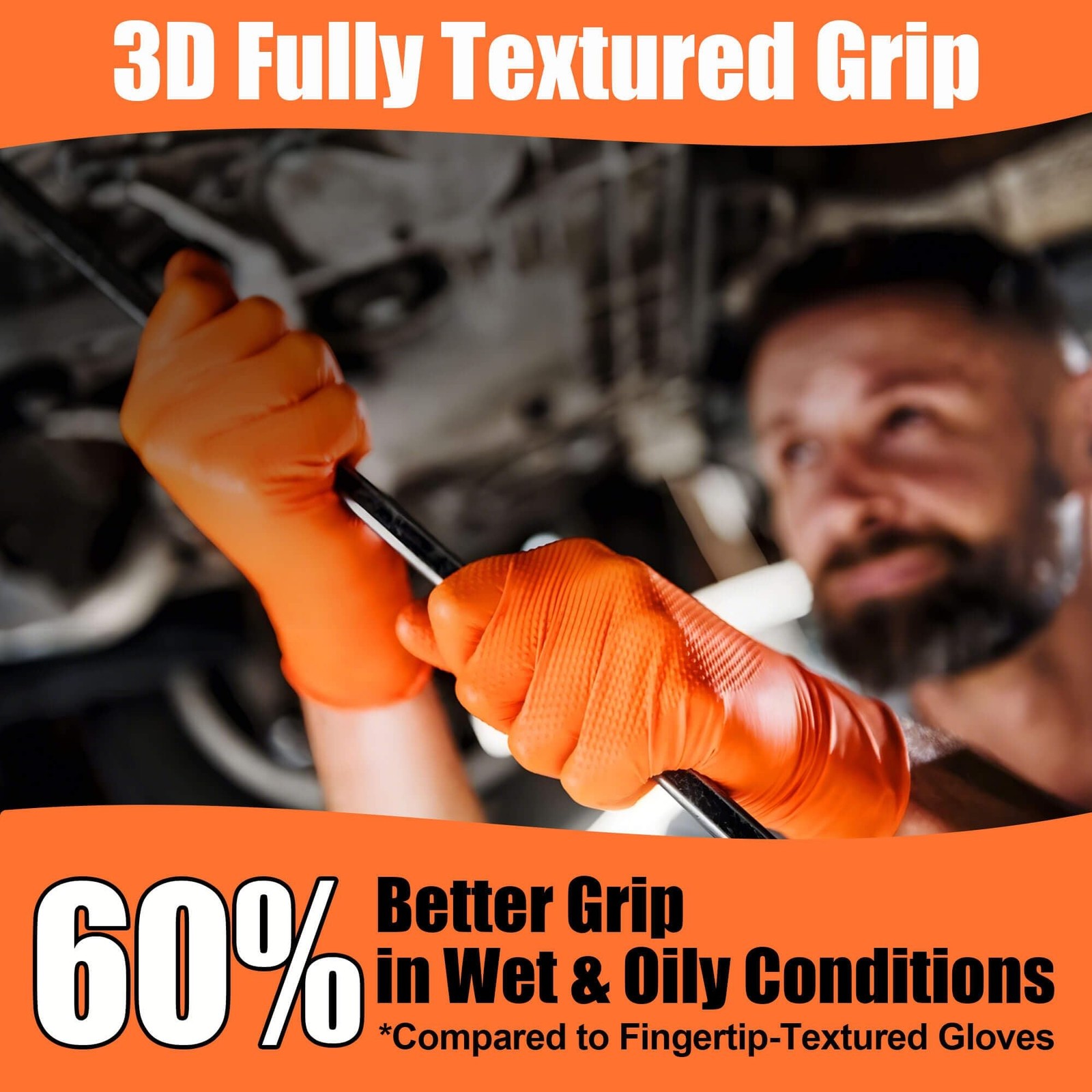 TREEGO 10 Mil Nitrile Gloves XL – Heavy Duty Orange Gloves with Double Diamon…