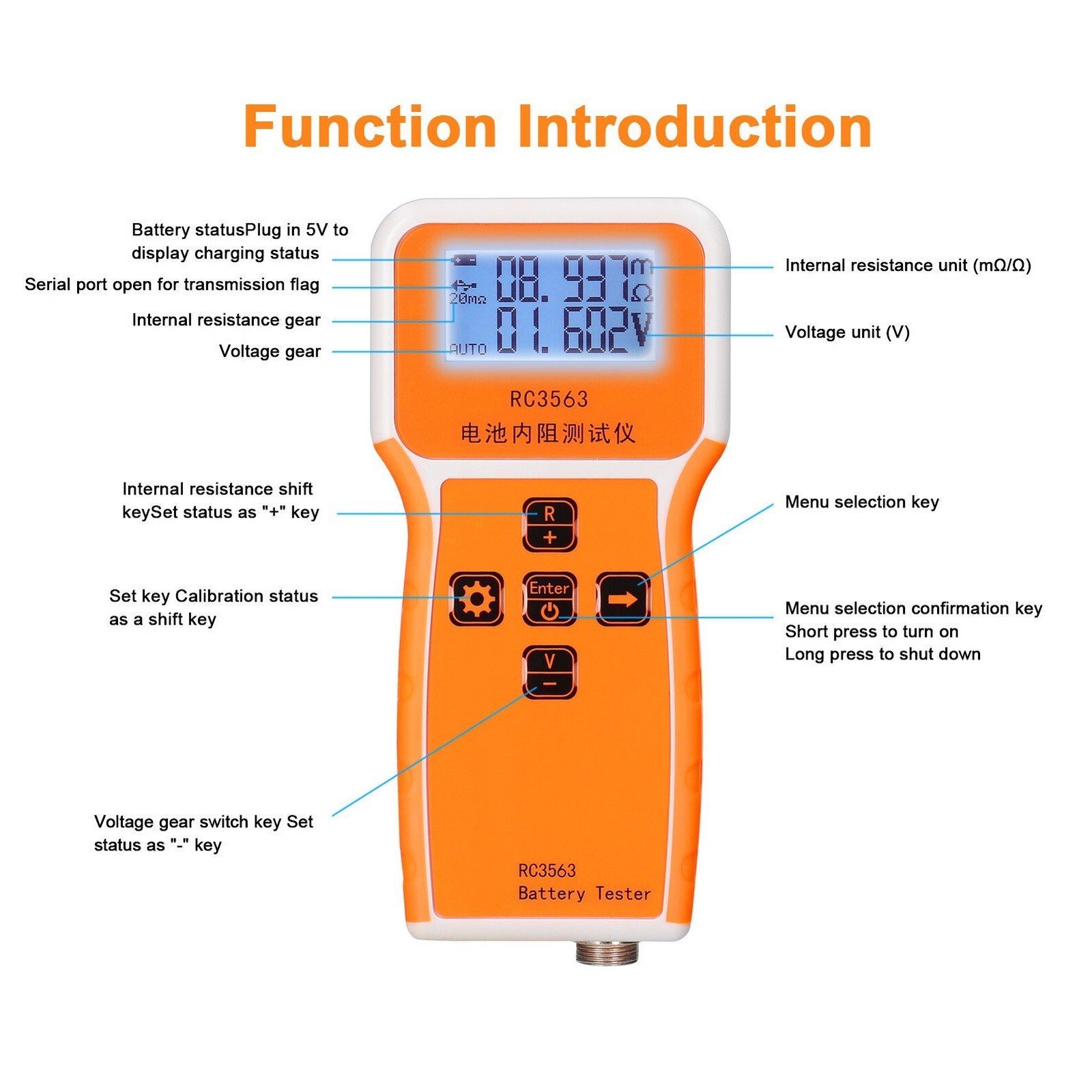 RC3563 For Battery Voltage and Internal Resistance Tester 170x80mm Orange Unit