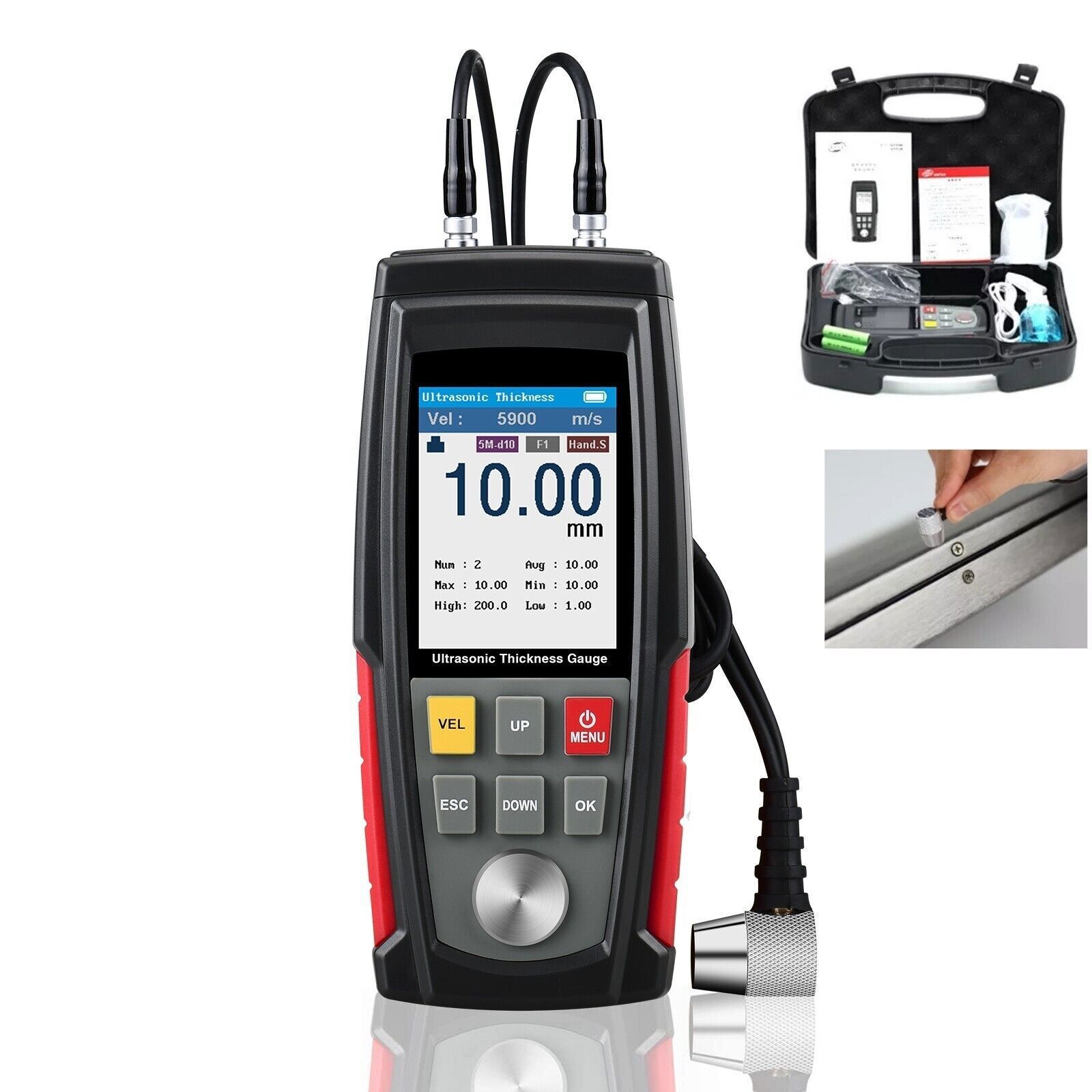 Digital Ultrasonic Thickness Gauge Meter Tester 1-300mm Tool for Metal Cast Iron