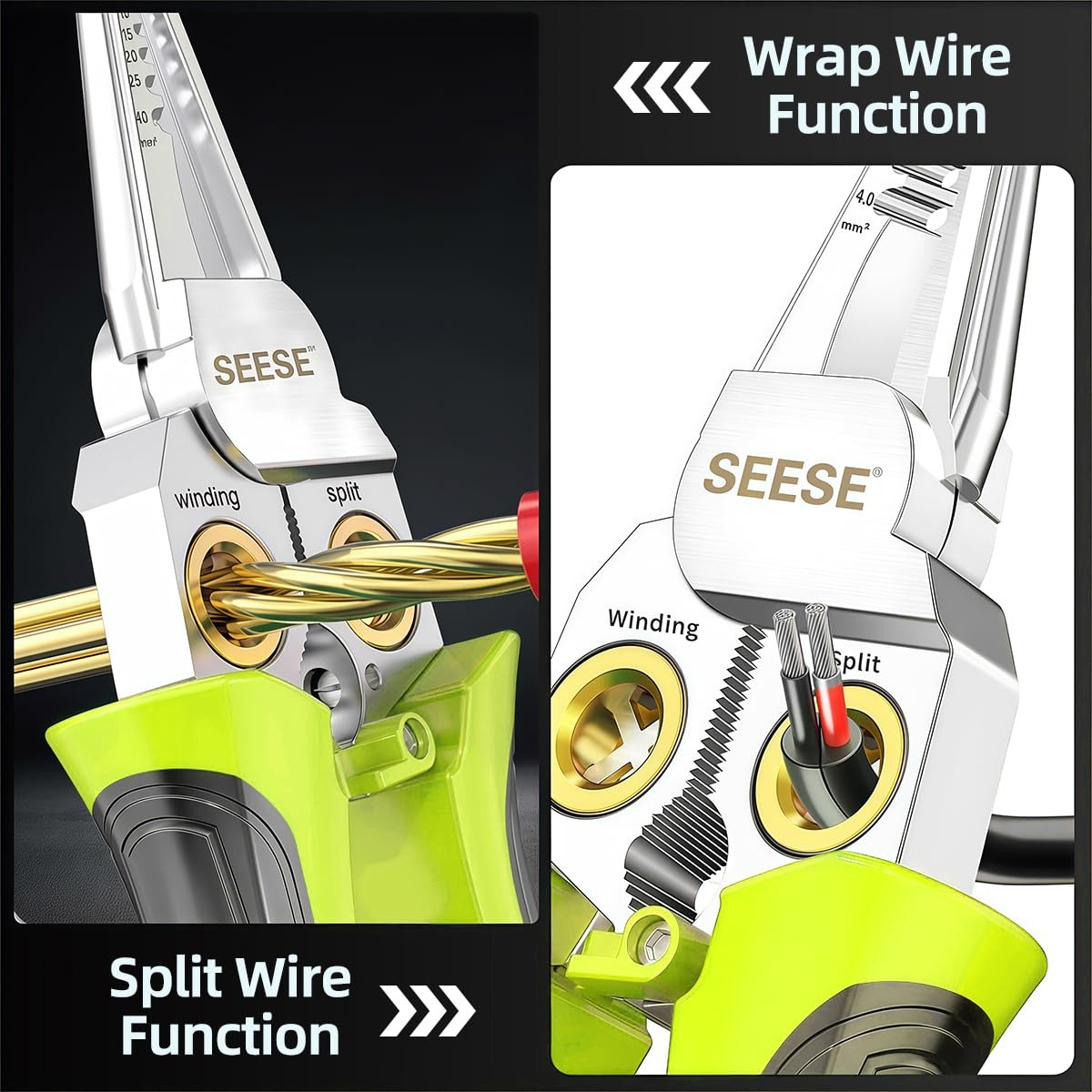 SEESE 8-in-1 Wire Stripper for Electrician: Needle Nose Pliers with Green