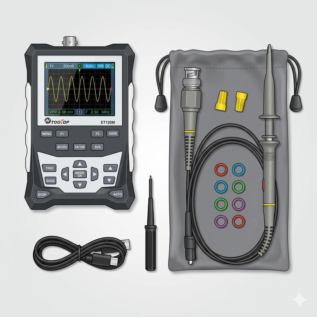 TOOLTOP ET120M Auto Digital Oscilloscope Scope Portable Repair USB C DSO
