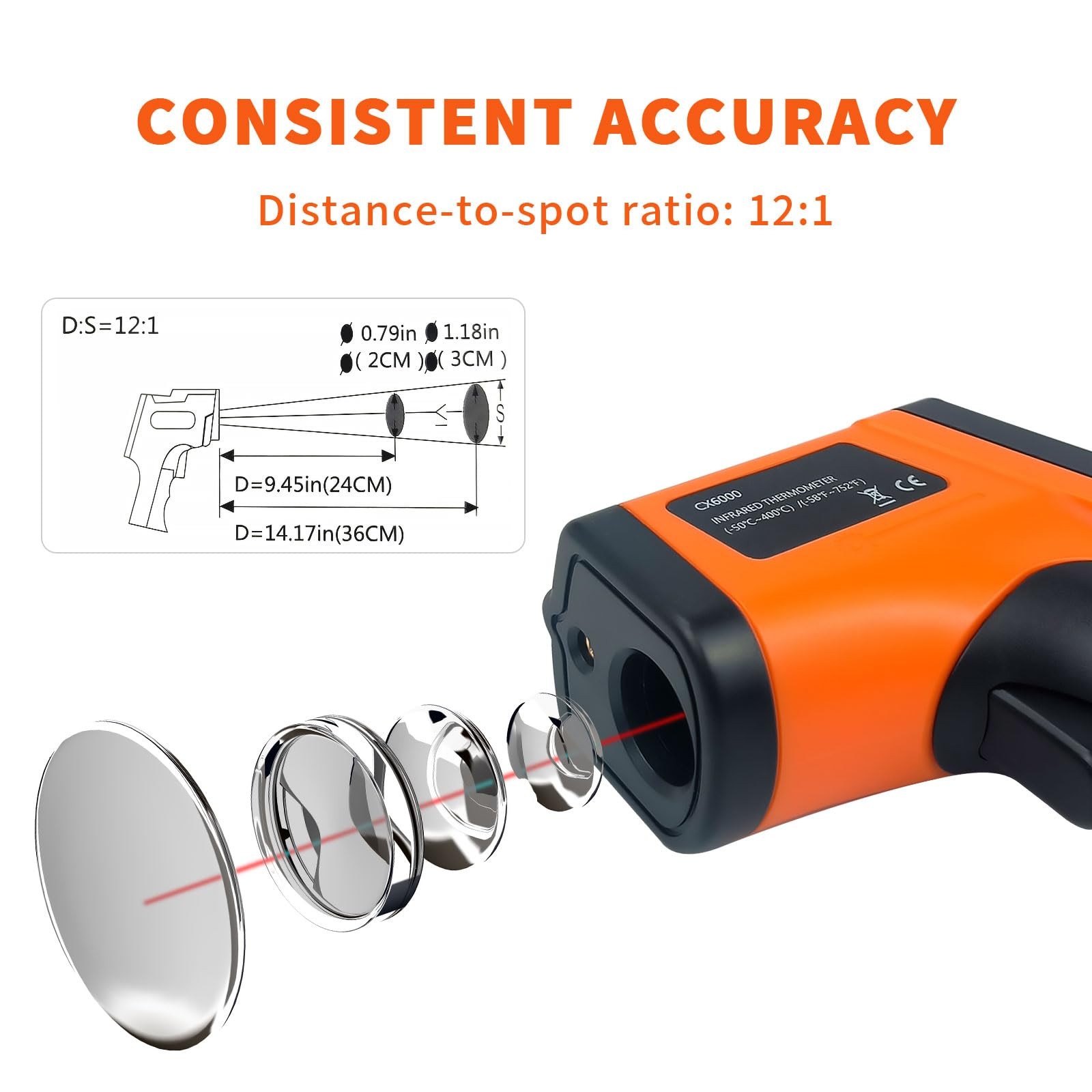 Huijigemy Non-Contact Infrared Thermometer Gun X6000- Handheld Digital Orange