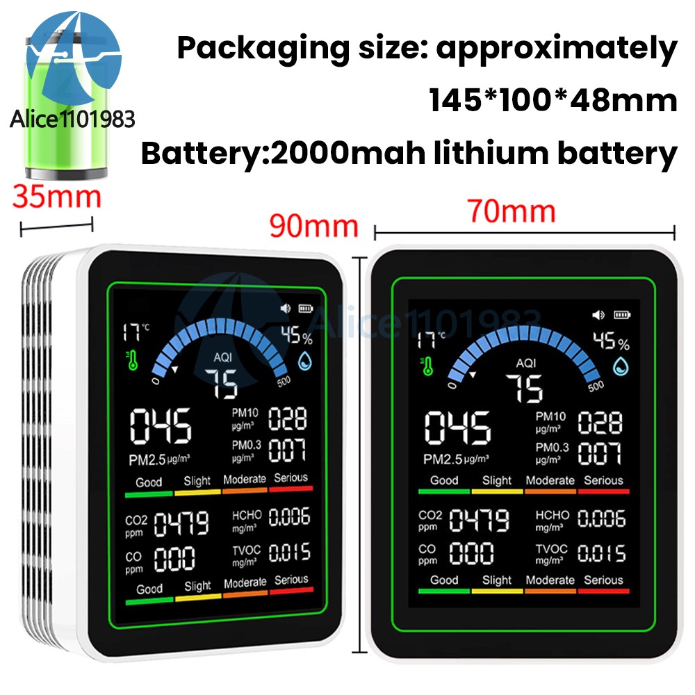 10-in-1 Air Quality Detector PM2.5 PM10 PM HCHO TVOC CO CO2 Formaldehyde Monitor