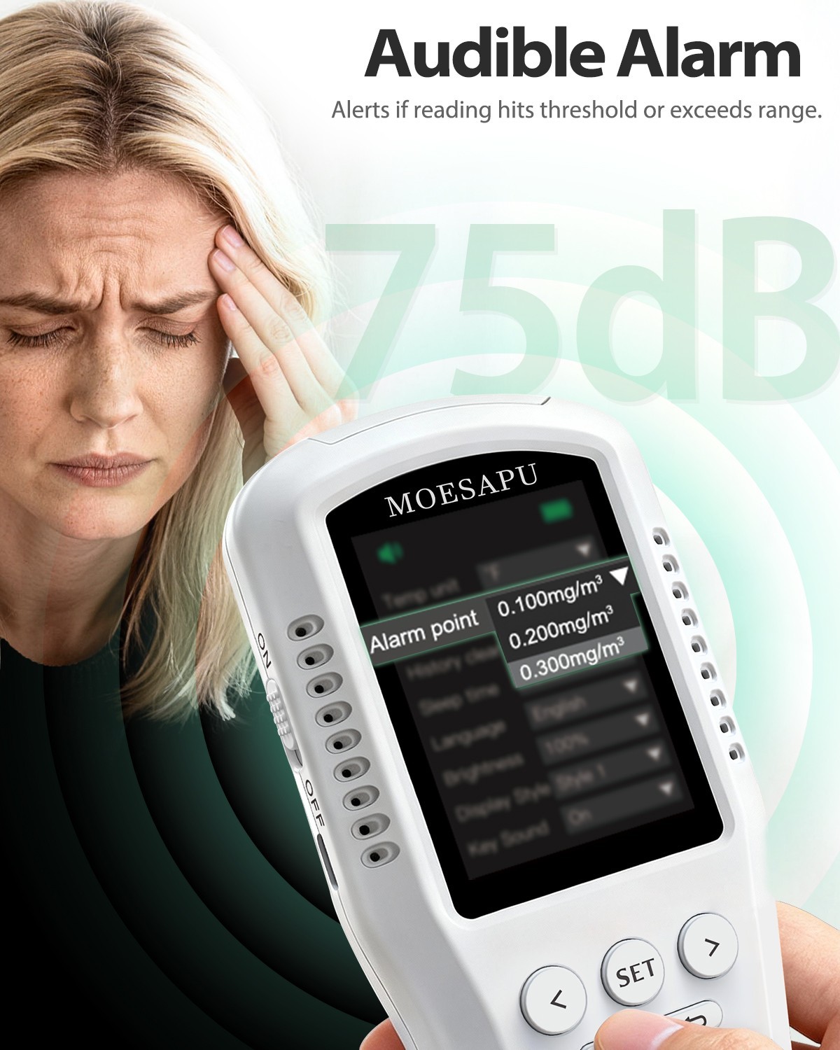 8-In-1 Air Quality Monitor, HCHO TVOC PM2.5 CO CO2 Detector