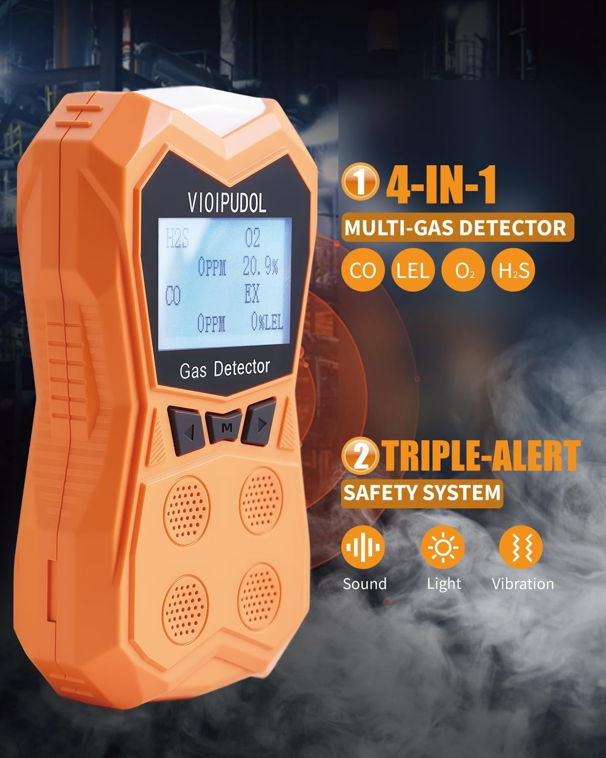 Vioipudol BTQ-400A Multi Gas Detector 4-in-1 Rechargeable Data Storage NEW