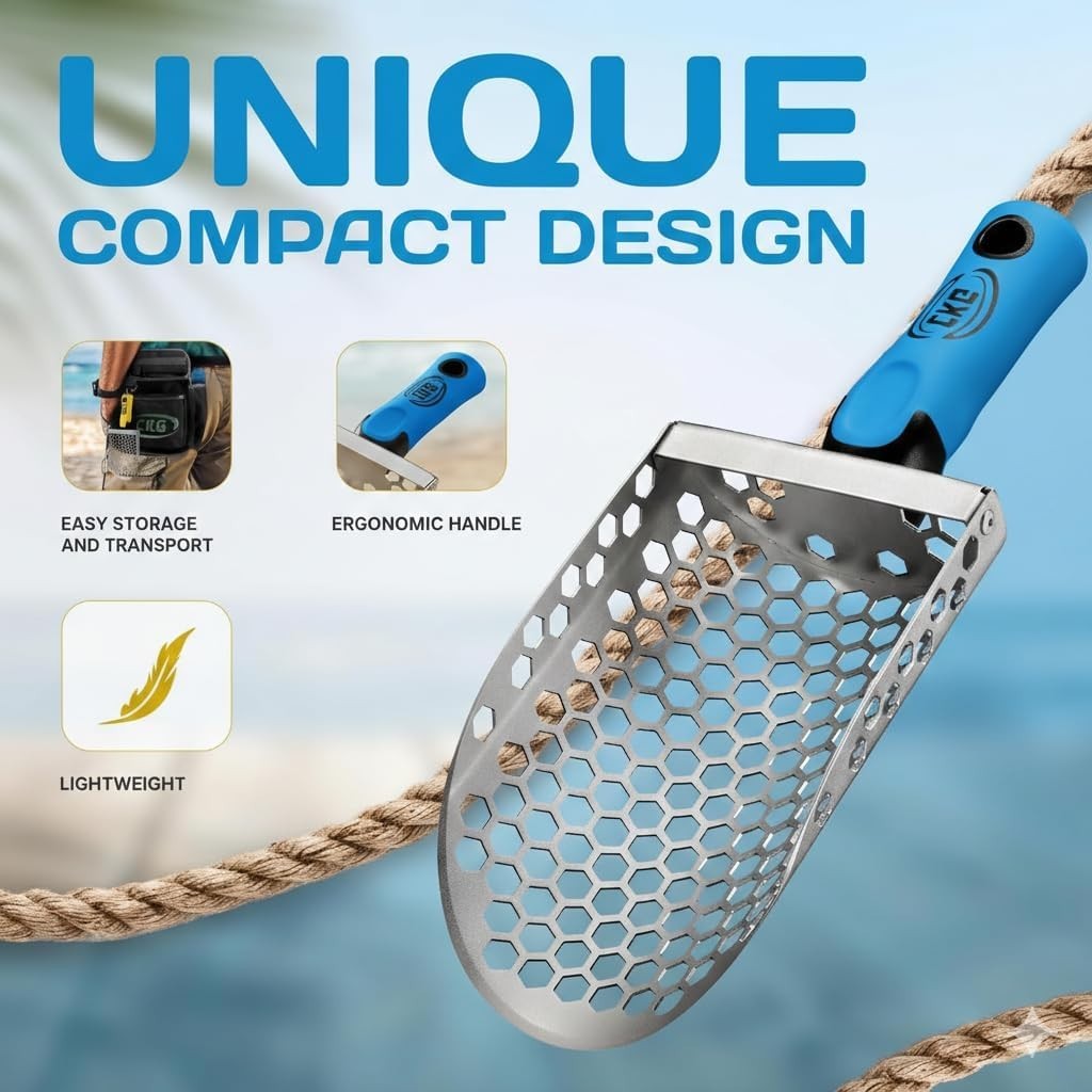 CKG Hand Sand Scoop for Metal Detecting with Ergonomic Blue Handle