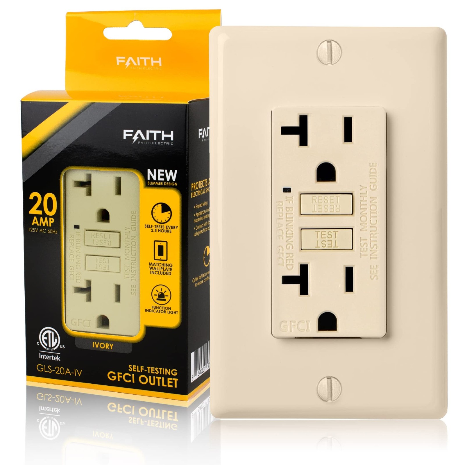 Faith 20A GFCI Outlet, ETL Listed, Non-Tamper-Resistant GFI Duplex Receptacle…