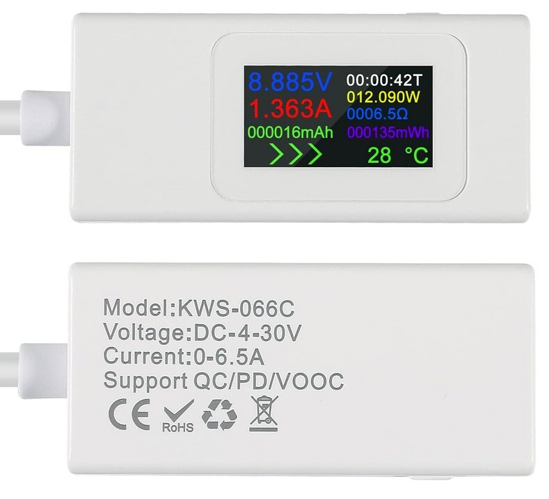 USB Tester Type-C Voltmeter Voltage Current Tester 4-30V 5V 12V 24V 0-6.5A 120W