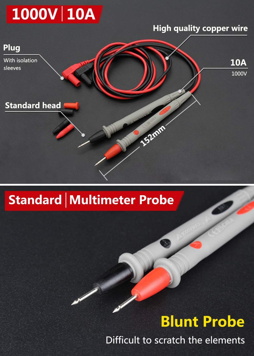 Banana Plug Multimeter Test Leads, 1000V 20A Digital Multi Meter Clamp Tester Pr