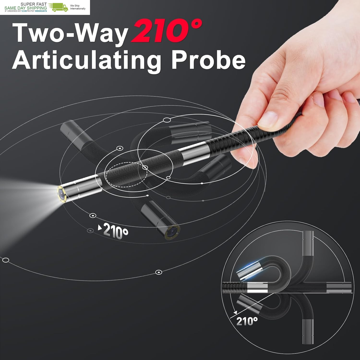 HD 1080P Inspection Camera Screen with 6 Led Light, Endoscope with 6.2Mm Len IP6