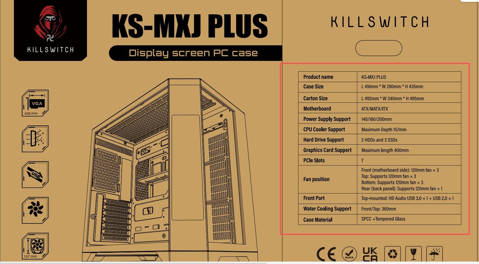 KILLSWTICH – KS MXJ PLUS – ATX/MATX/ITX GAMING PC CASE w/ SCREEN, PSU & 4 FANS