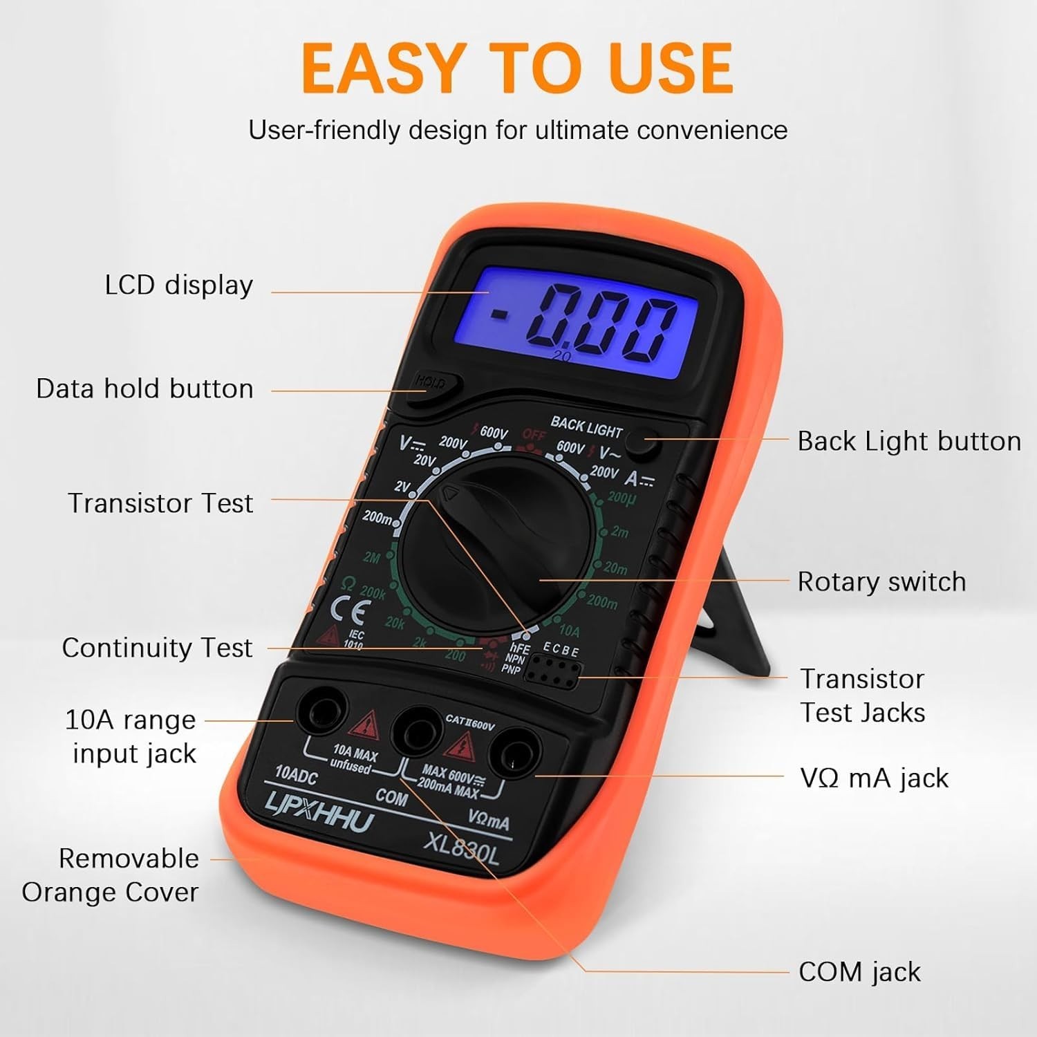 Digital Multimeter Voltmeter Battery Voltage Multi Tester Orange and Black