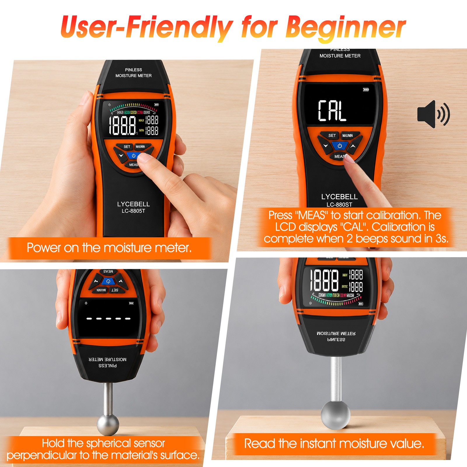 Wood Moisture Meter for Lumber Drywall Pinless Moisture Tester Moisture Sensor