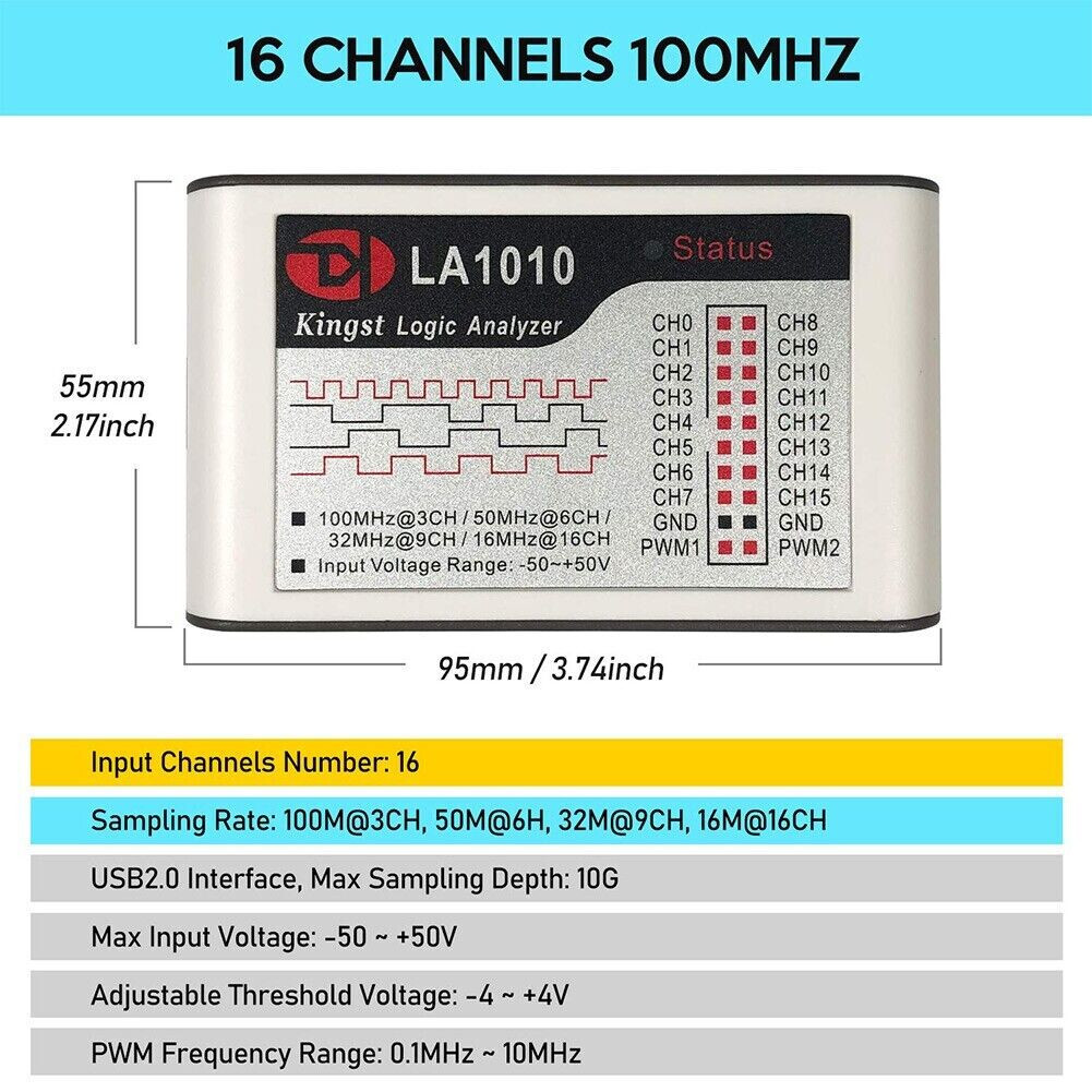 LA1010 USB Logic Analyzer 16 input channels 100MHz with the English PC software