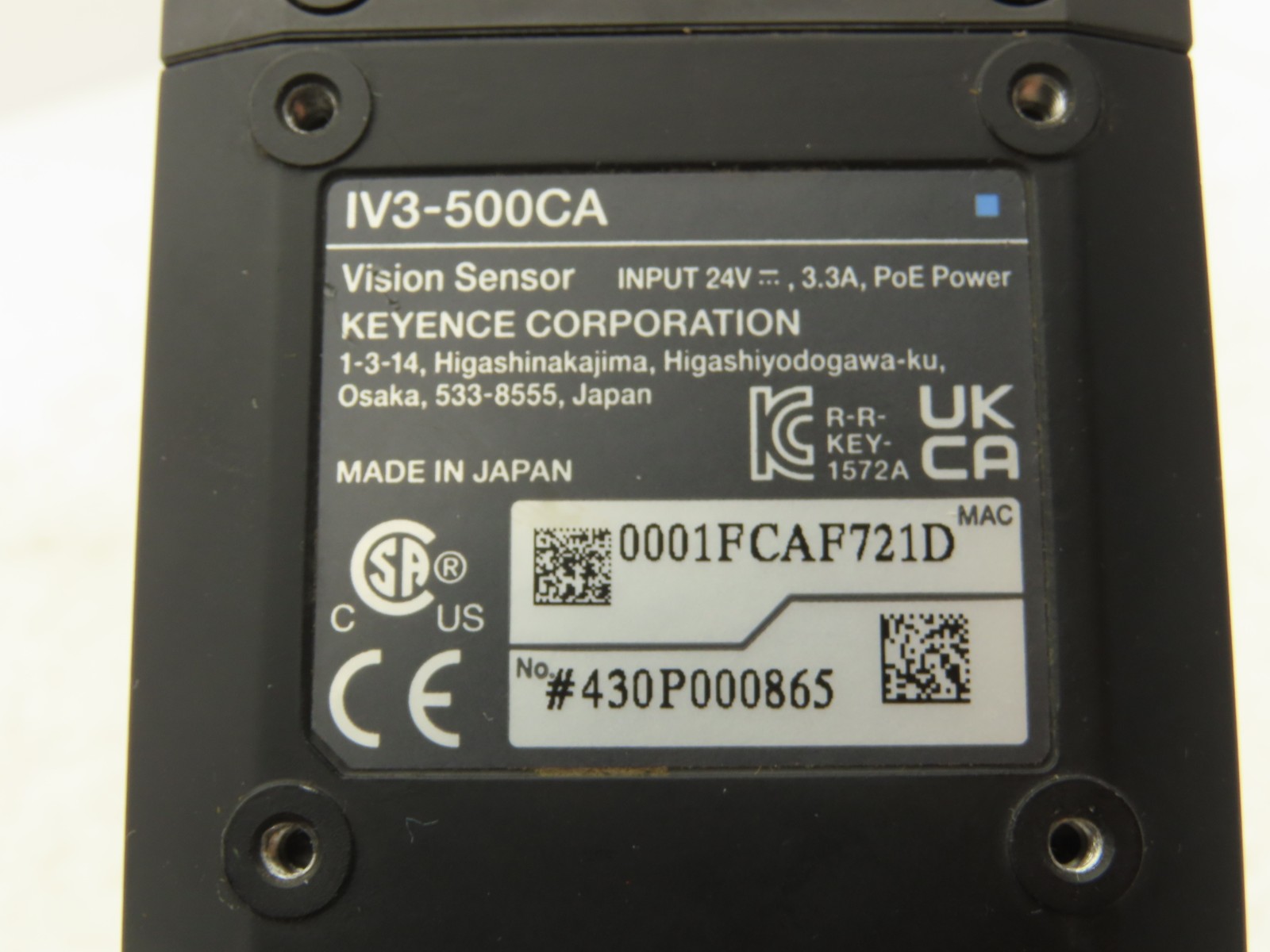 Keyence IV3-500CA Auto-Focus Color Smart Camera 50mm+ Distance 24VDC IP67#S