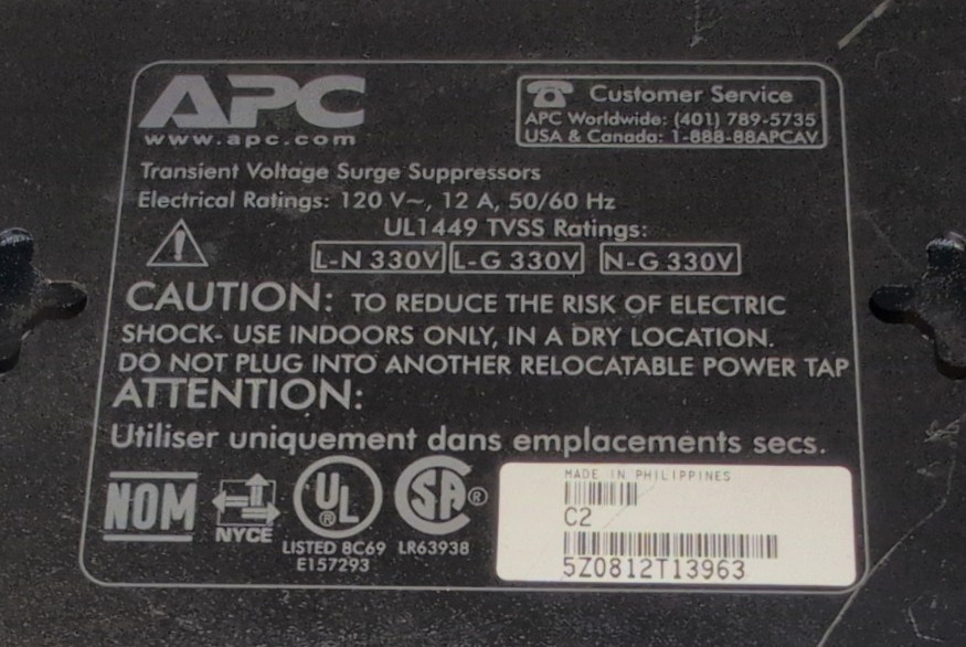 APC C2 power filter with 2 AC/V type outlets 120V 12A/Tested Working
