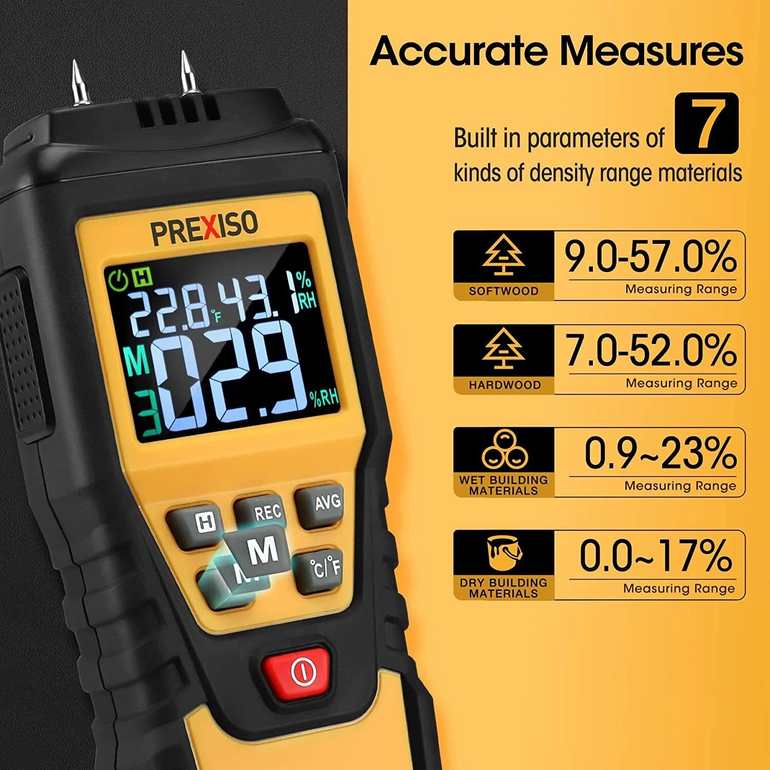 PREXISO Wood Moisture Meter 7 IN 1 Moisture Meter Damp Tester Dampness Meter