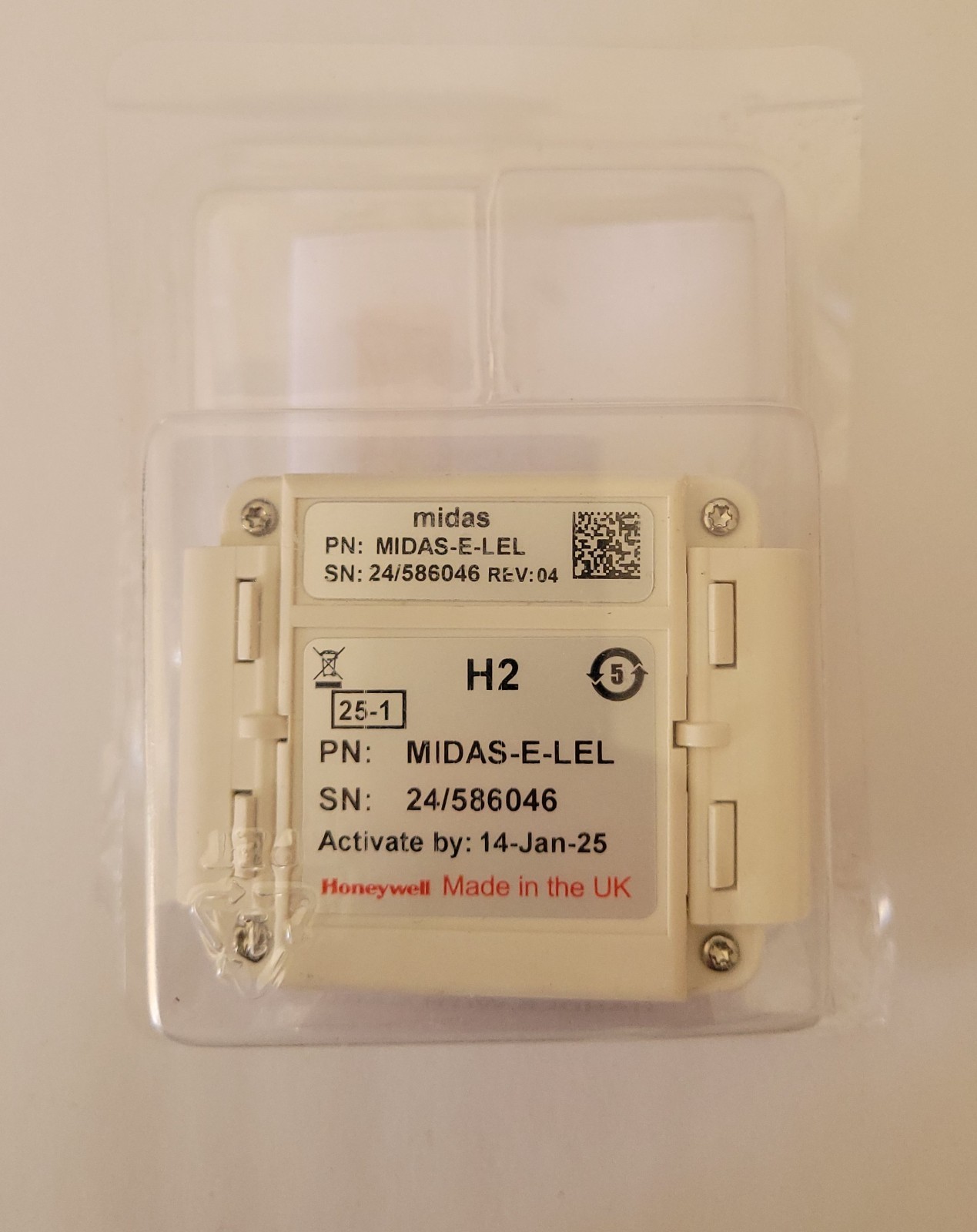 Honeywell H2 MIDAS-E-LEL Gas Detector Sensor Cartridge, 4 Years Remaining