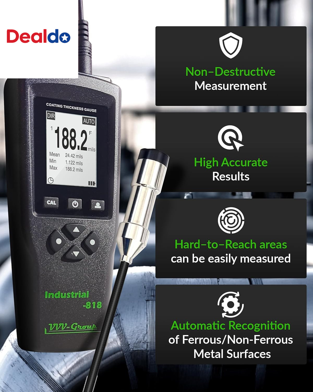 Digital Professional Coating Thickness Gauge Industrial-818 Paint Meter for Fe/N