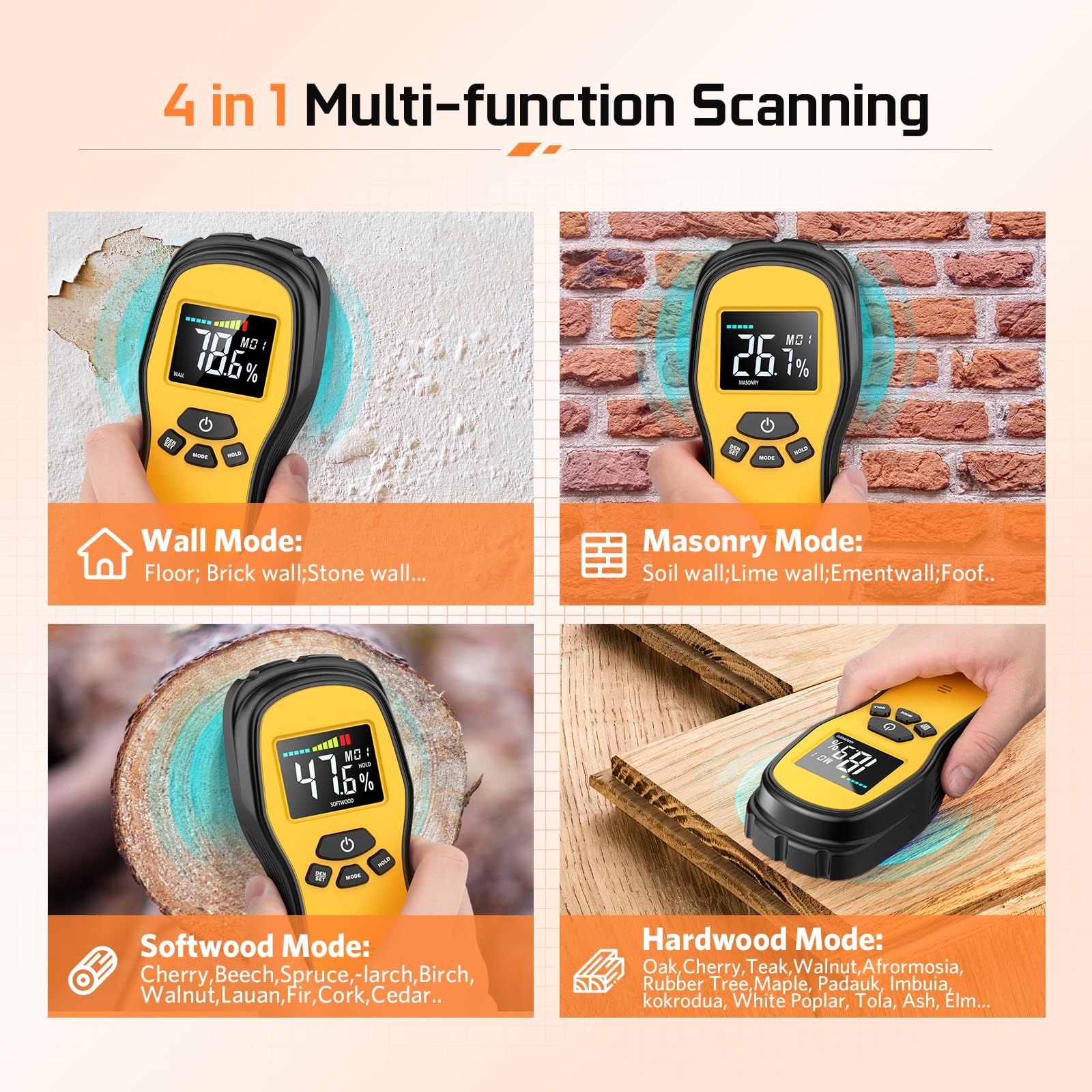 Pinless Moisture Meter – Wood Moisture Meter Digital Moisture Detector for Lu…
