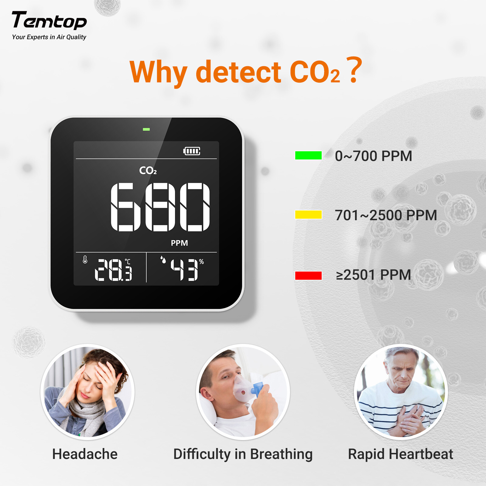 Temtop 8-in-1 Air Quality Monitor Detector PM2.5/10/AQI/HCHO T&H, LKC-1000S+2ND