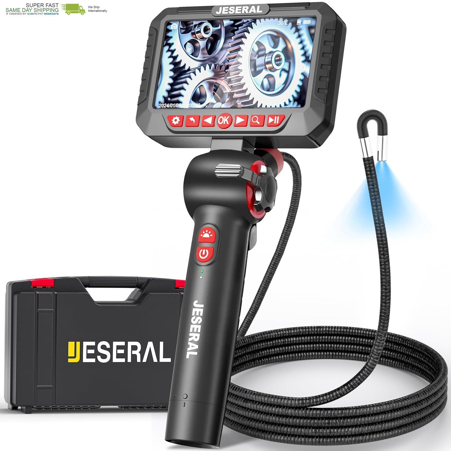 HD 1080P Inspection Camera Screen with 6 Led Light, Endoscope with 6.2Mm Len IP6