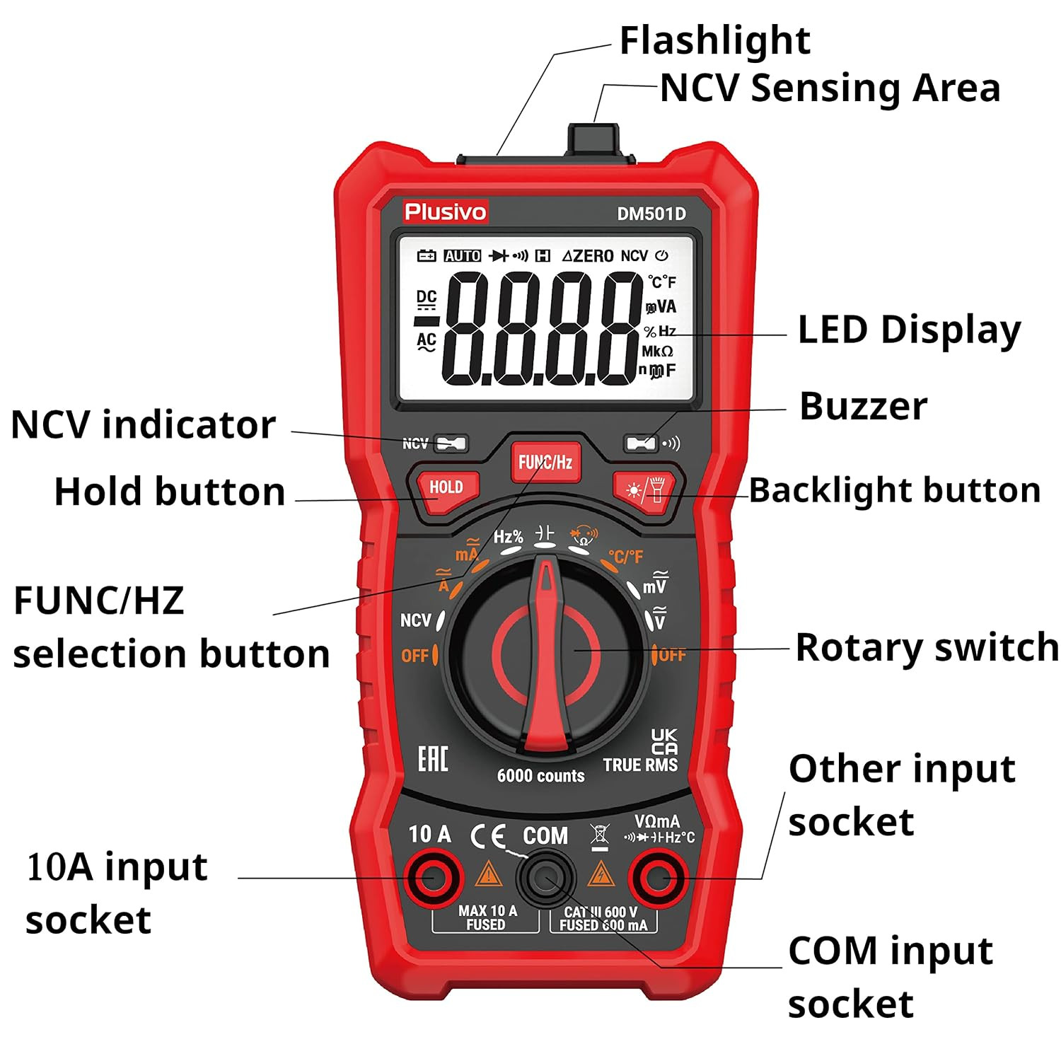 Multimeter 6000 Counts Digital Multimeter Auto Ranging TRMS AC DC Voltmeter Ohm