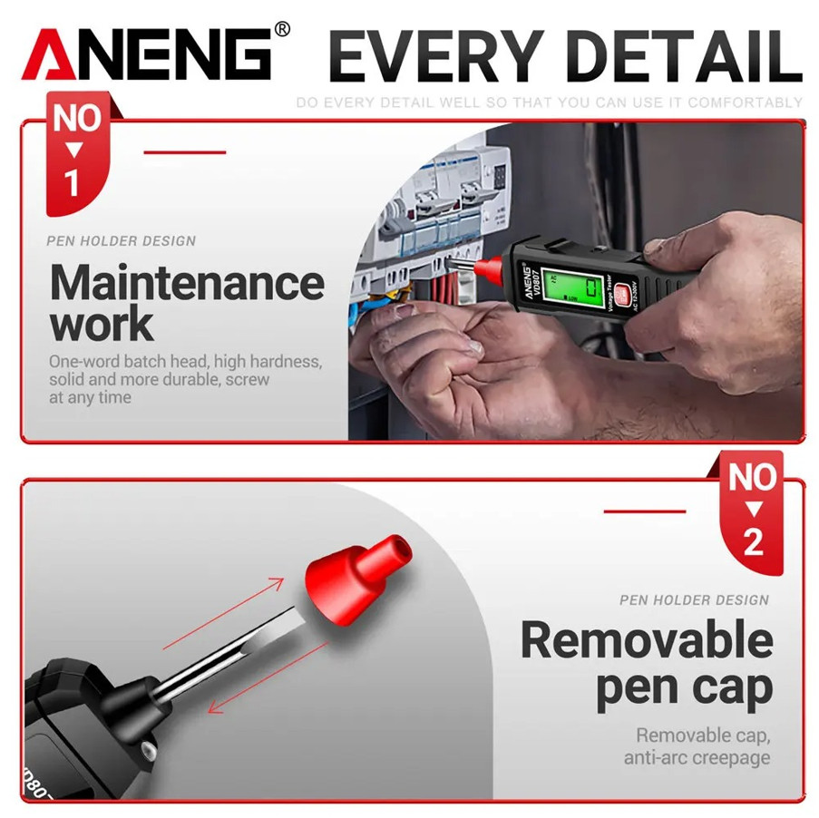 1pc ANENG VD807 Non-Contact Smart Electric Pen Tester AC 12–300V NCV Detector