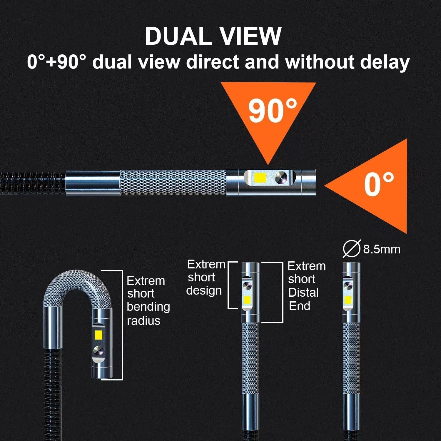Dual-Lens Articulating Borescope with Light 5FT