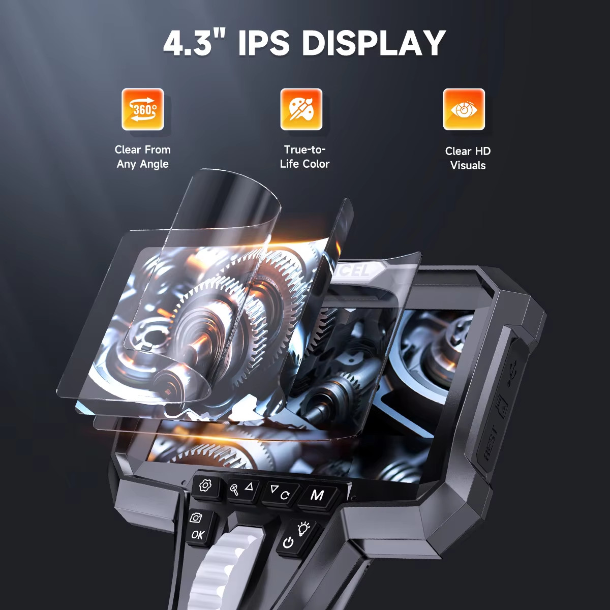 210° 4.3inch Inspection Camera with Screen Borescope Camera 3.9MM Scope Diamete