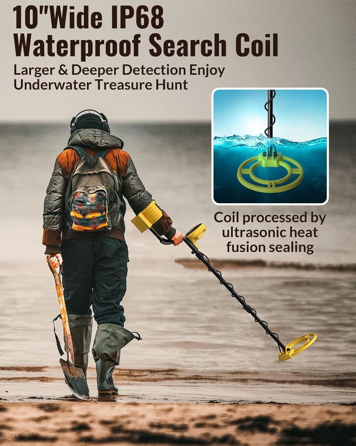MIYAY Metal Detector for Adults Waterproof LCD Display Pinpoint 10in Coil
