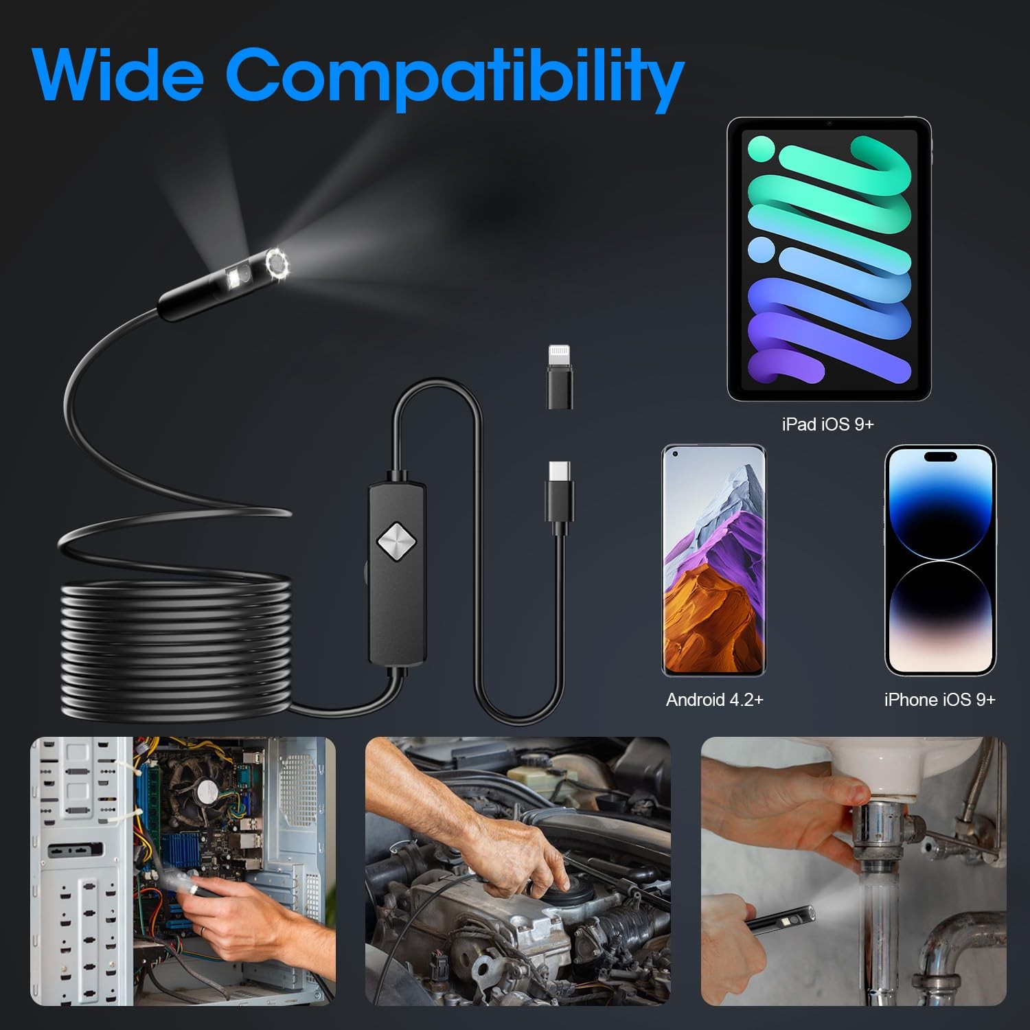 Dual Lens 16.4FT Borescope Inspection Camera