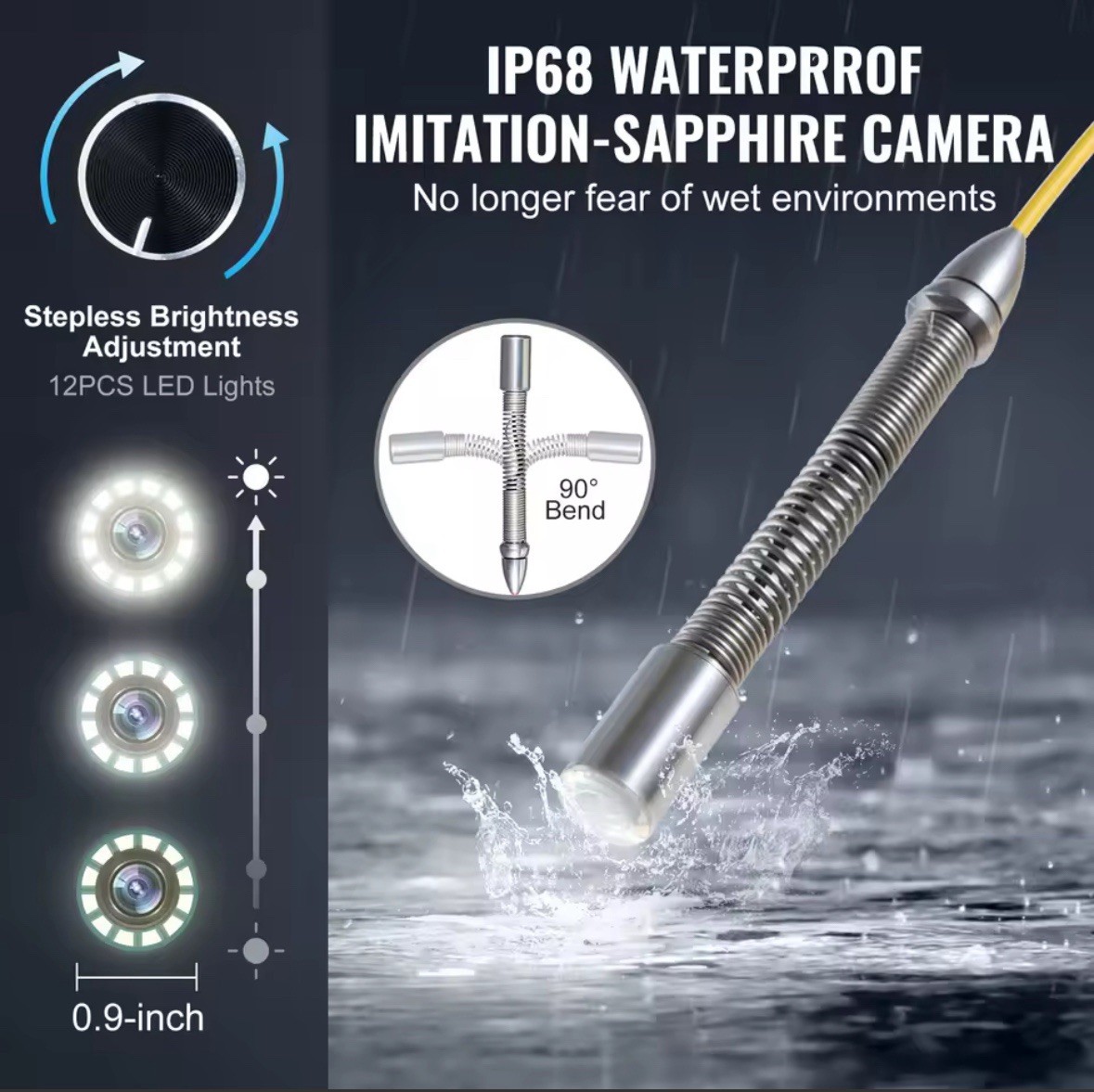 SucceBuy WP9608F Sewer Camera 98ft 0.9in 1080P 36X Zoom LED LCD