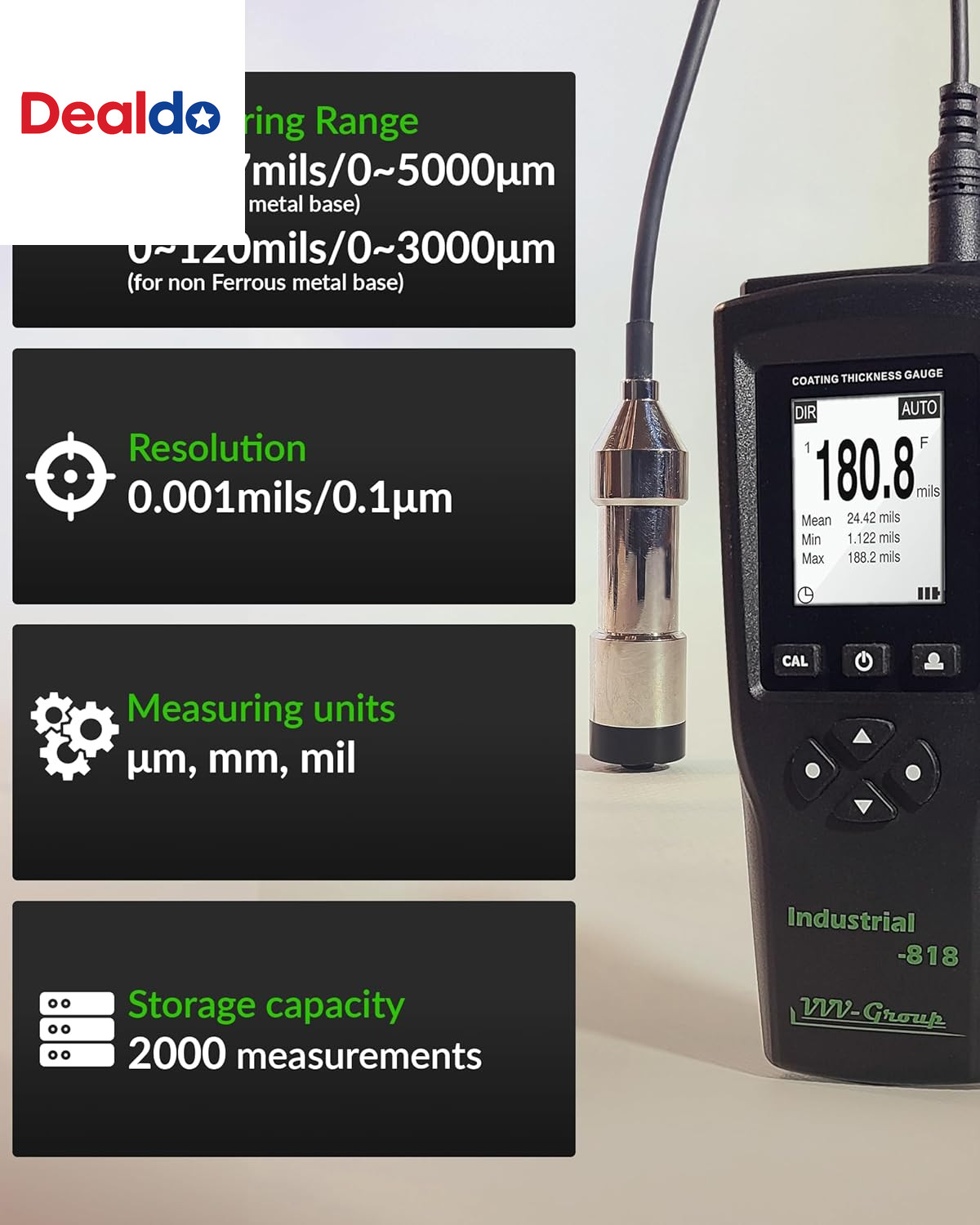 Digital Professional Coating Thickness Gauge Industrial-818 Paint Meter for Fe/N