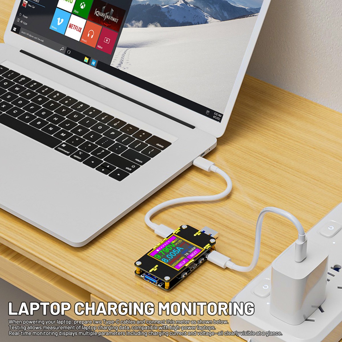 USB Type-C Meter Tester Digital Multimeter Current Voltage Power Detector +Cable