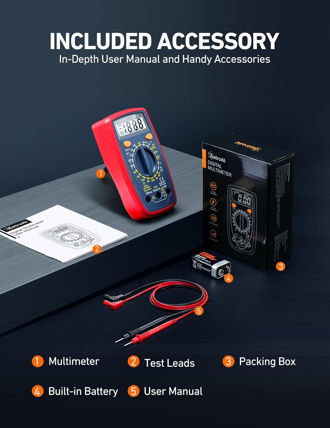 Digital Multimeter Tester 2000 Counts with DC AC Voltmeter and Ohm Volt