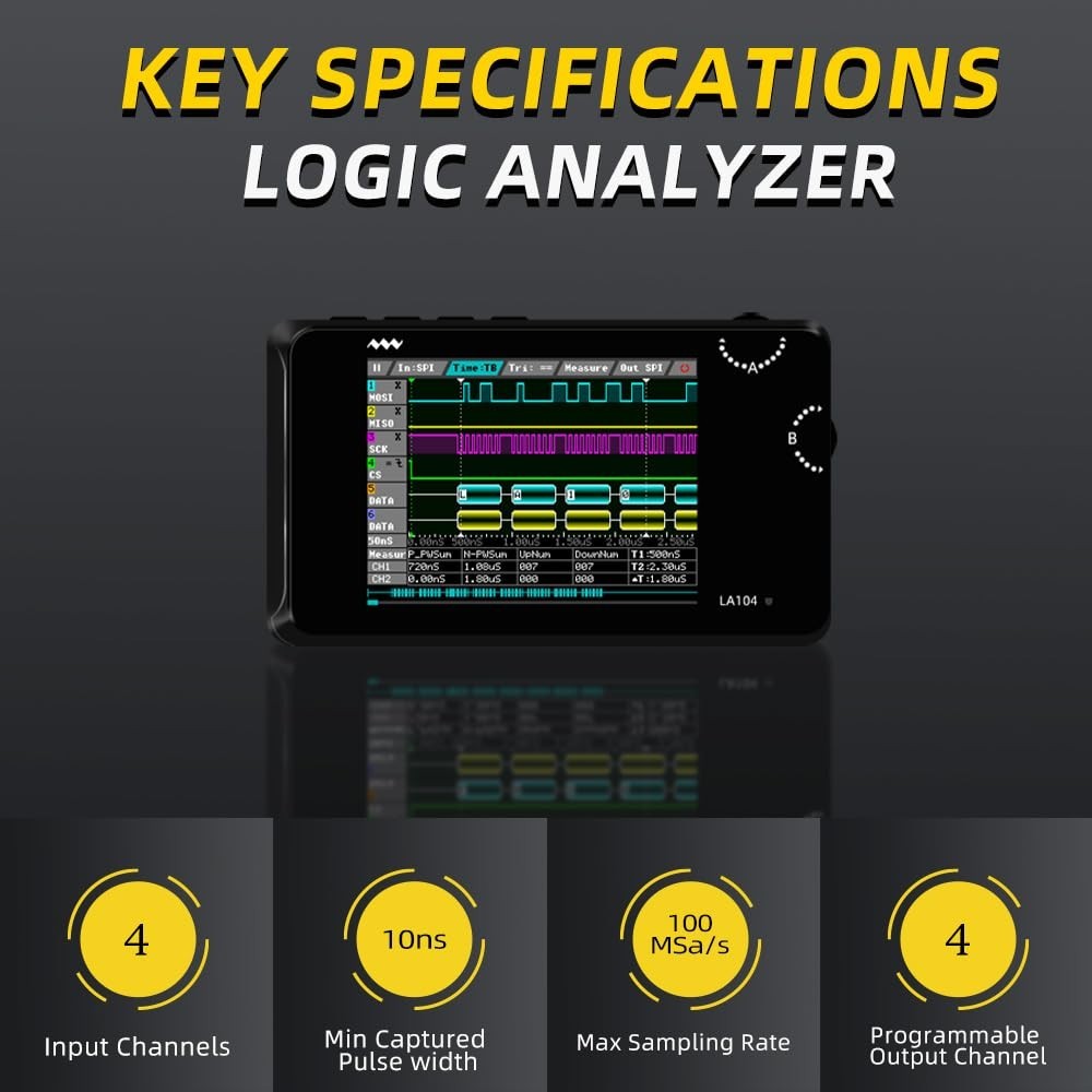 MINIWARE Pocket Logic Analyzer LA104, Portable Mini Size Handheld, Built-in R…