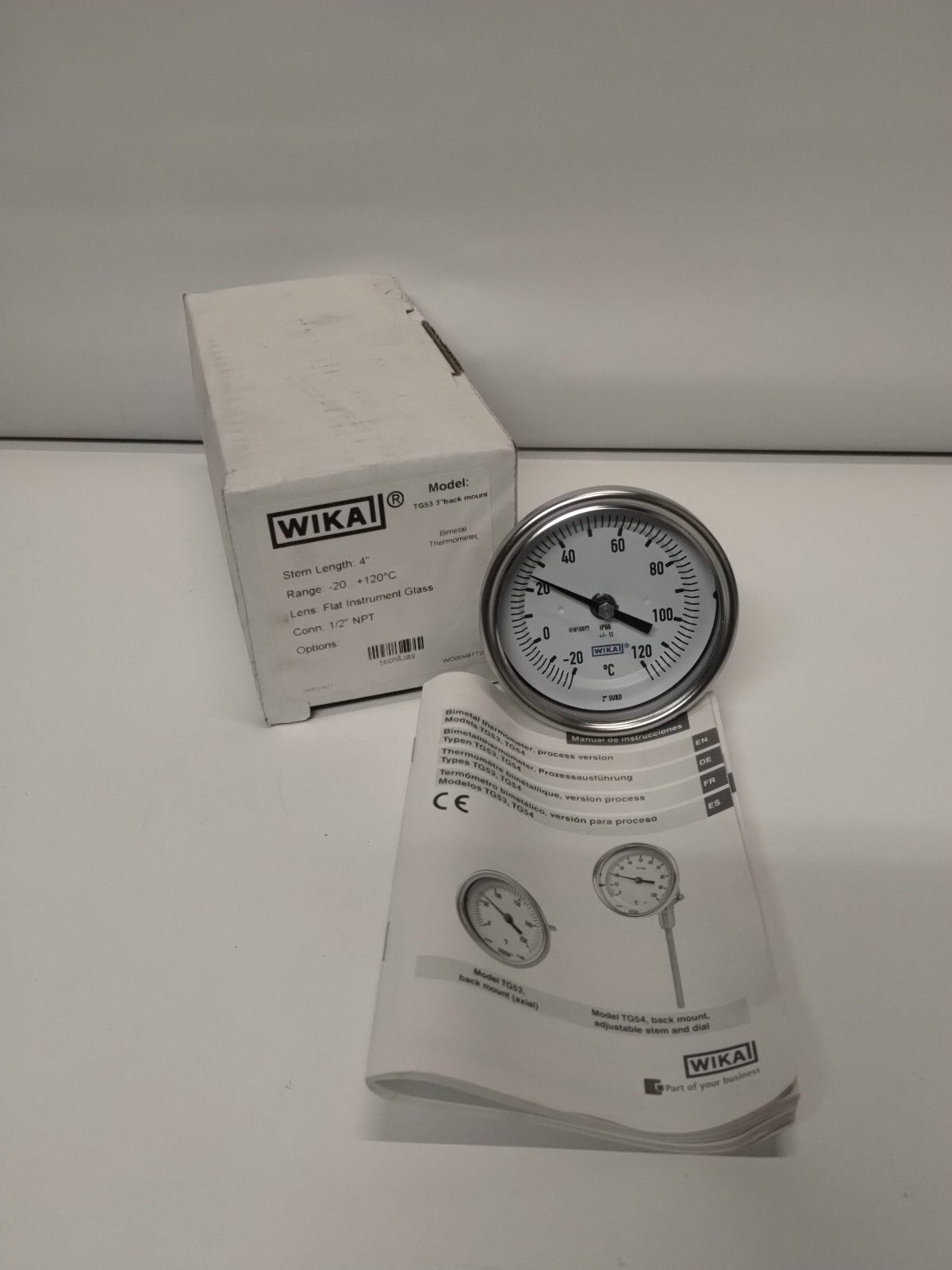 WIKA TG53 Thermometer -20…+120C, 4″ Stem, 3″ Face Back Mnt, 1/2″ NPT, 56056389
