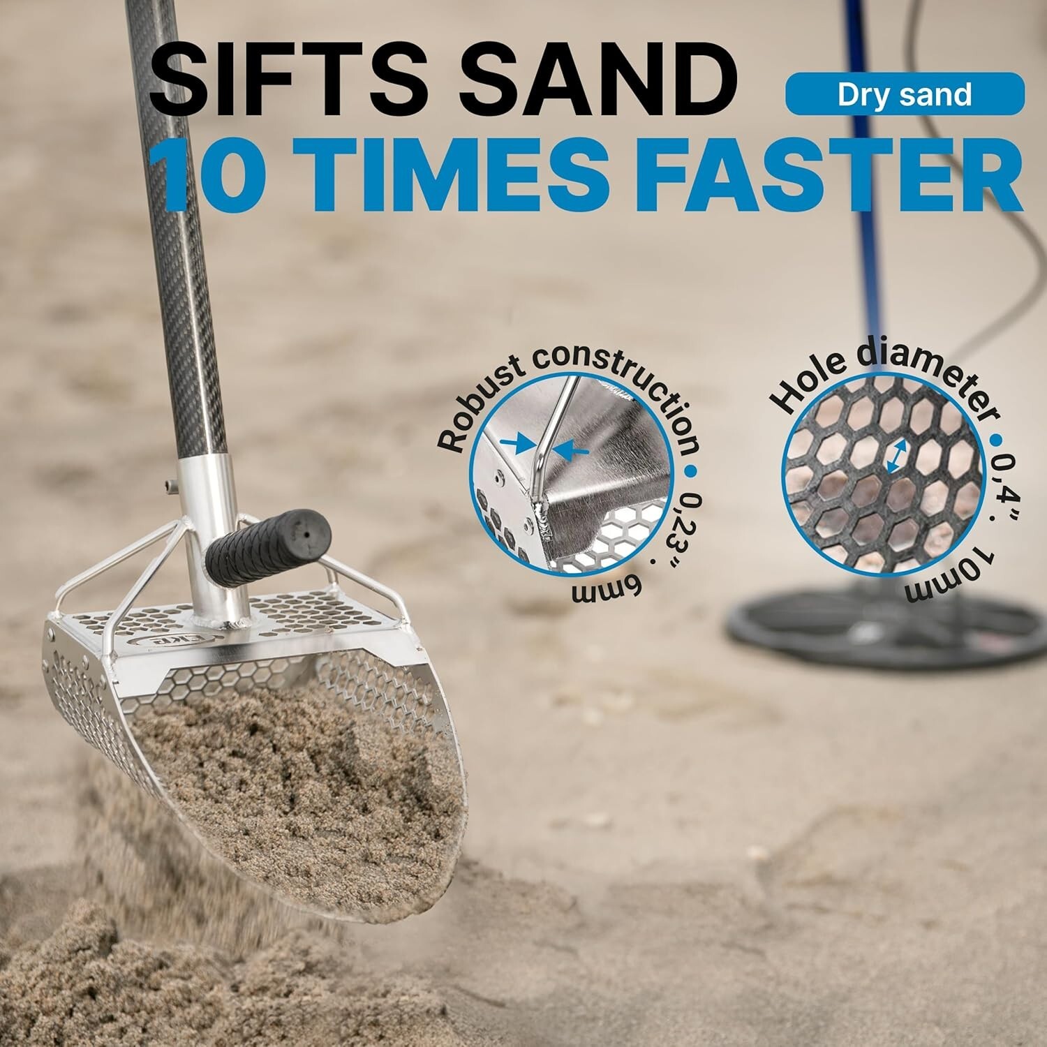 CKG Sand Scoop for Metal Detecting Sand Sifter Scoop Stainless Steel, 11×7 Model