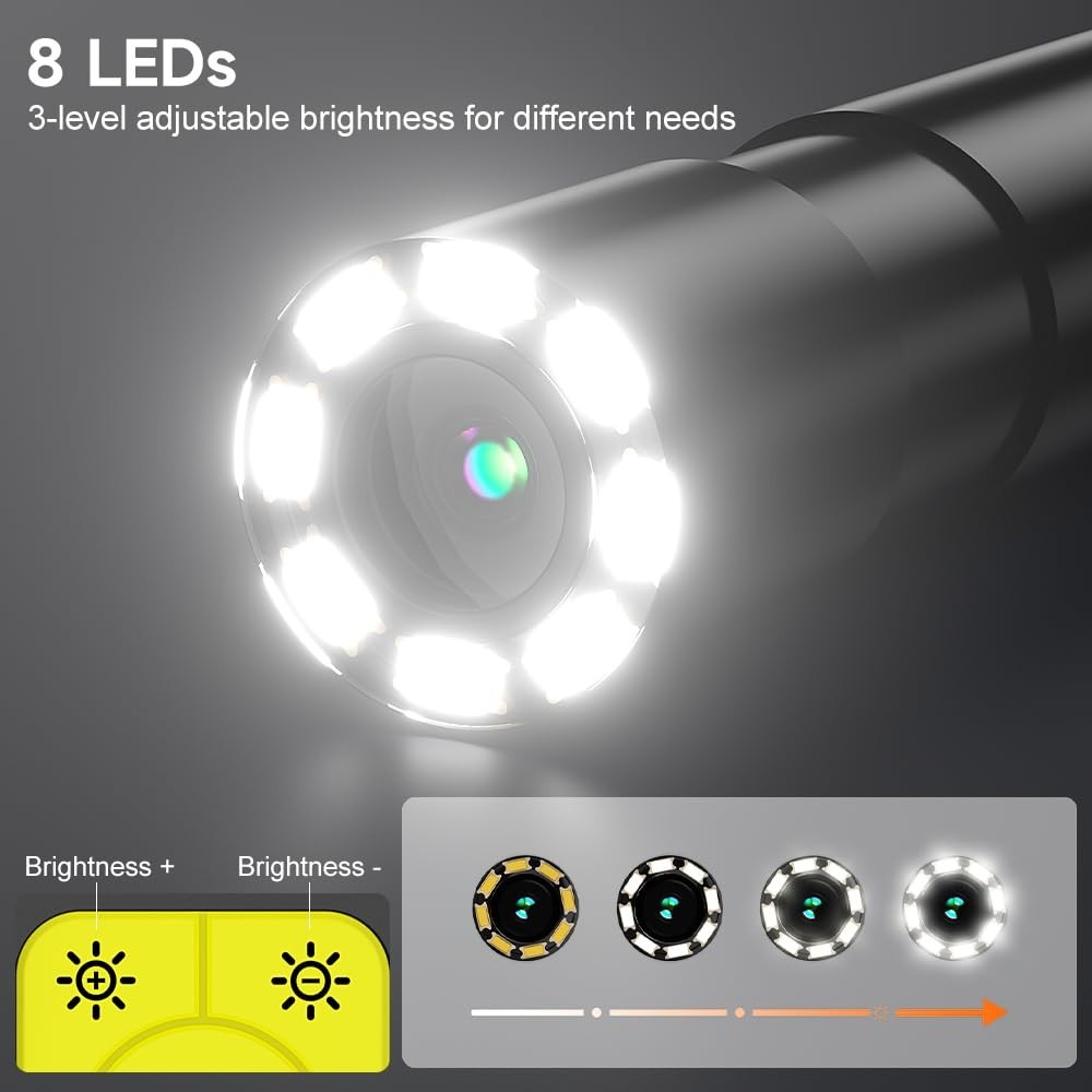 4.3-Inch HD Inspection Camera with Detachable 16.4ft Cable & 8 Adjustable LEDs