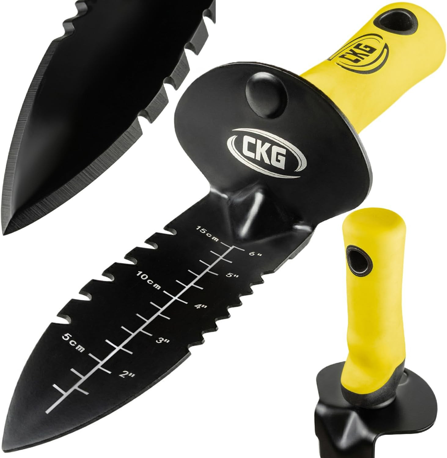 CKG Metal Detector Shovel,Heavy Duty Double Serrated Edge Yellow