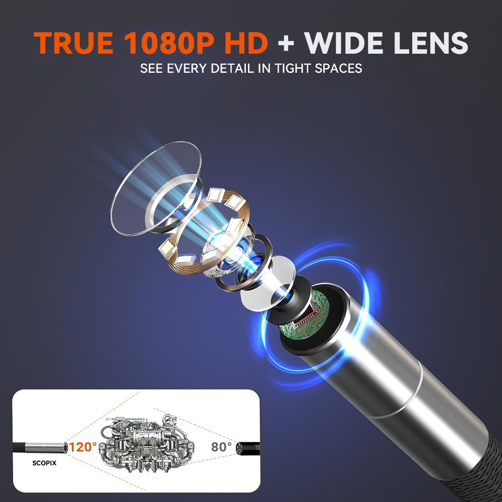 PRO Dual-Rotation Borescope Camera W/ Light 1080P HD 4.3″ Screen For Car Repair